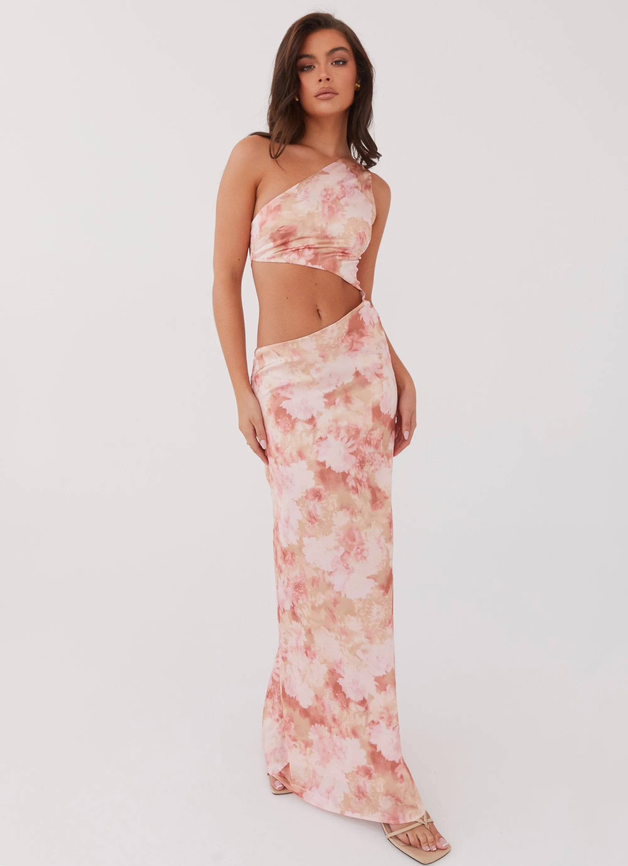 Krista One Shoulder Maxi Dress - Flower Garden Charming Design Trendy Design