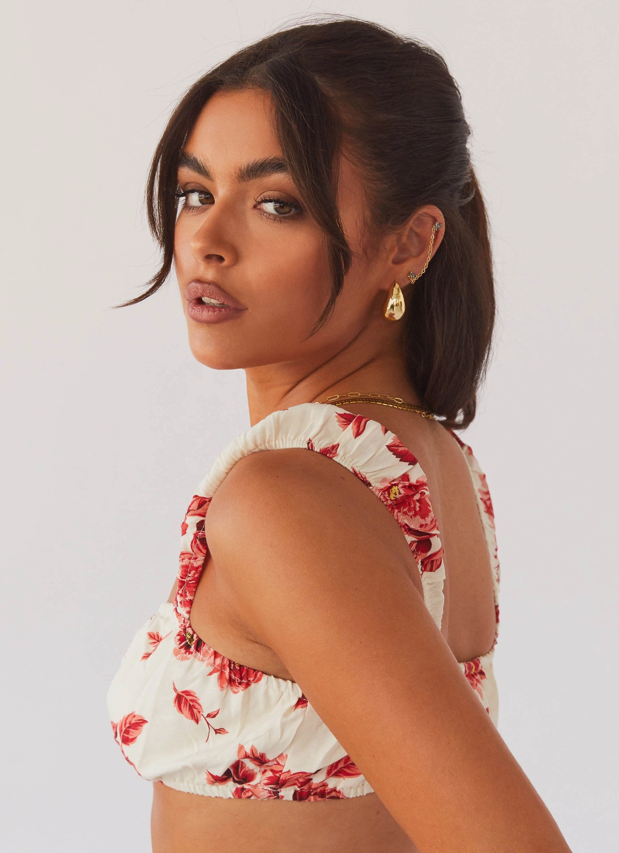 Tagless Neckline Grid Back Panel Valencia Villa Bralet Top - Rosa Floria