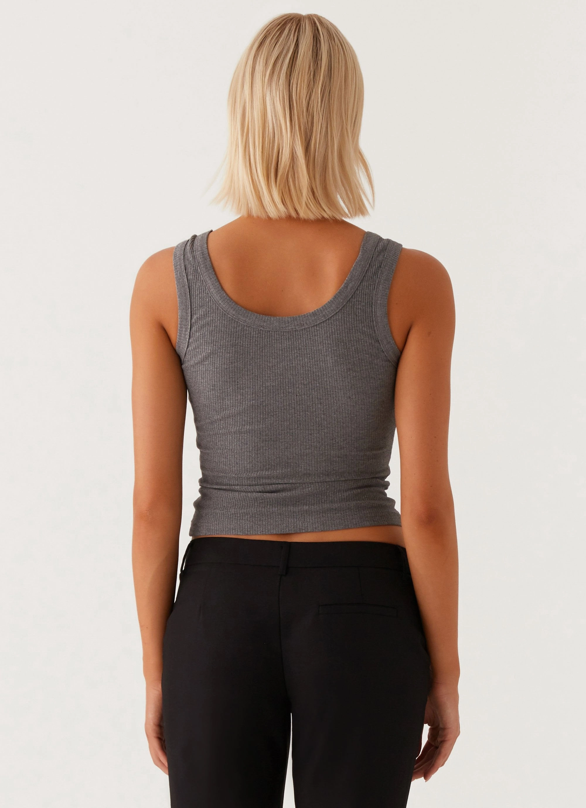 Garment Dyed Finish Stretch Comfort Signature Tank Top - Dark Grey Marle