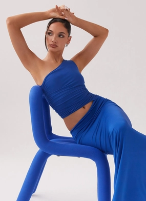 Seranella One Shoulder Maxi Dress - Cobalt Fall Outfit