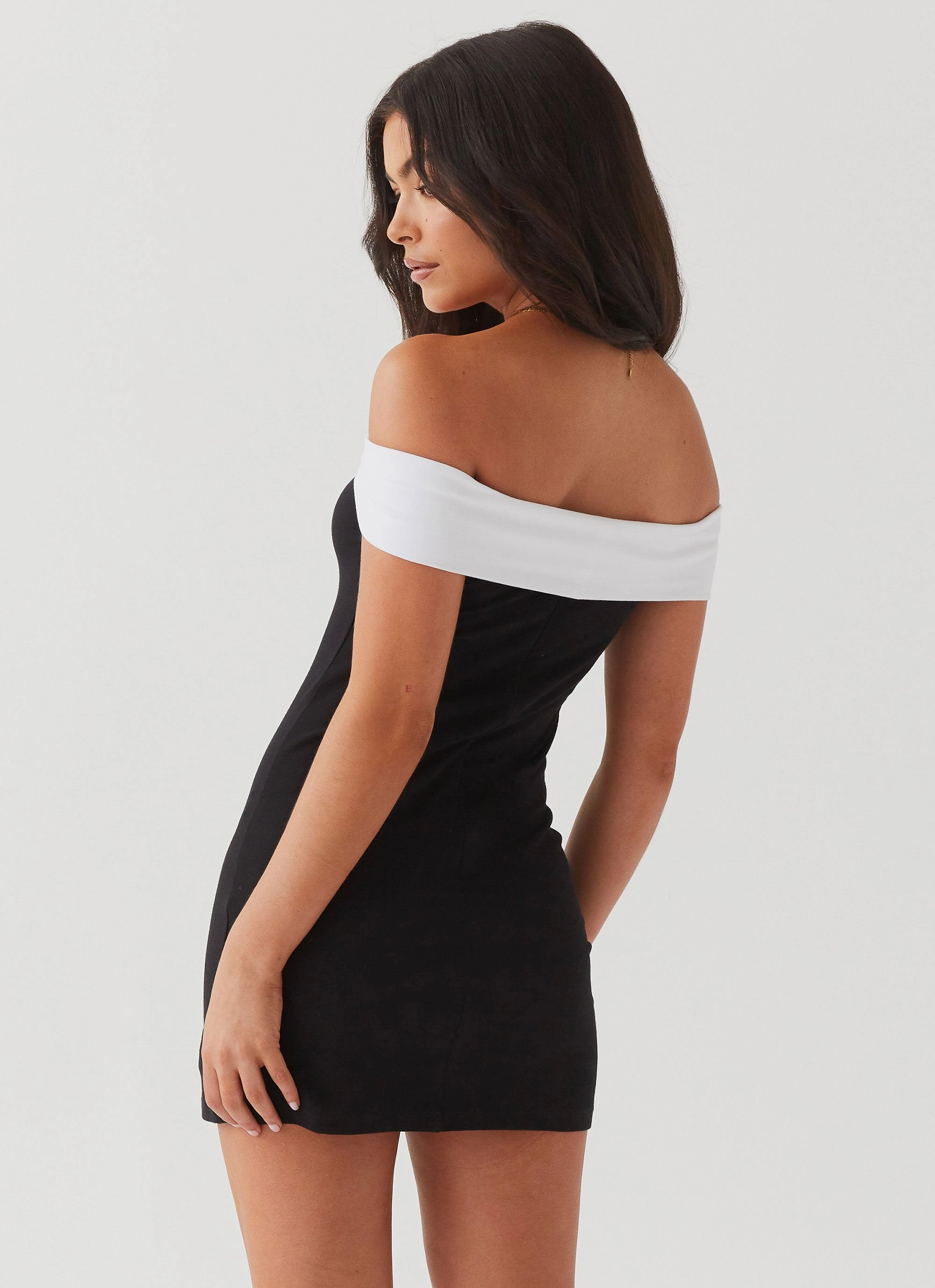 monochrome Airy Fabric Diamonds and Pearls Mini Dress - Black