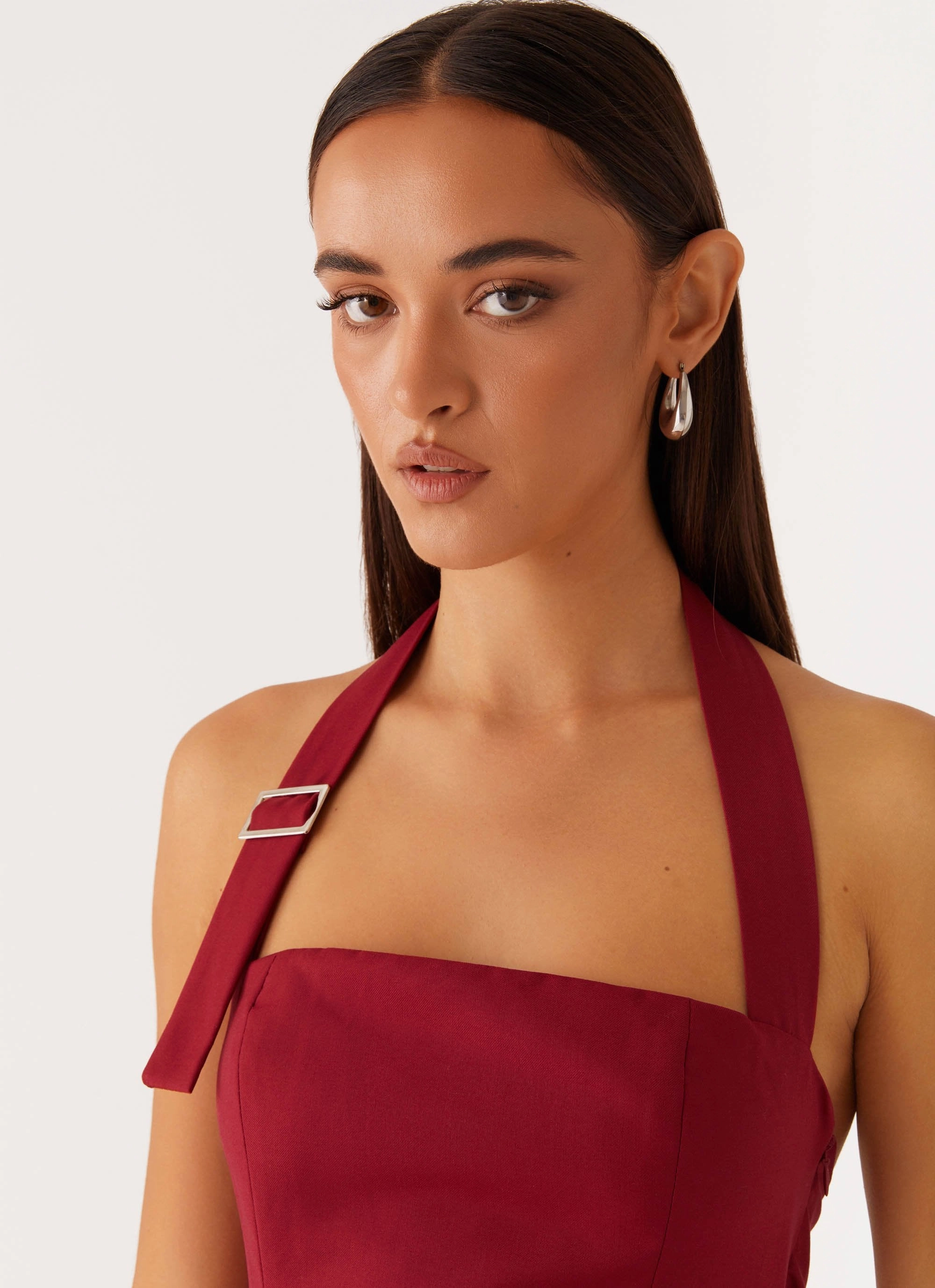 Bianca Halter Dress - Red Easy Drape Satin Fabric