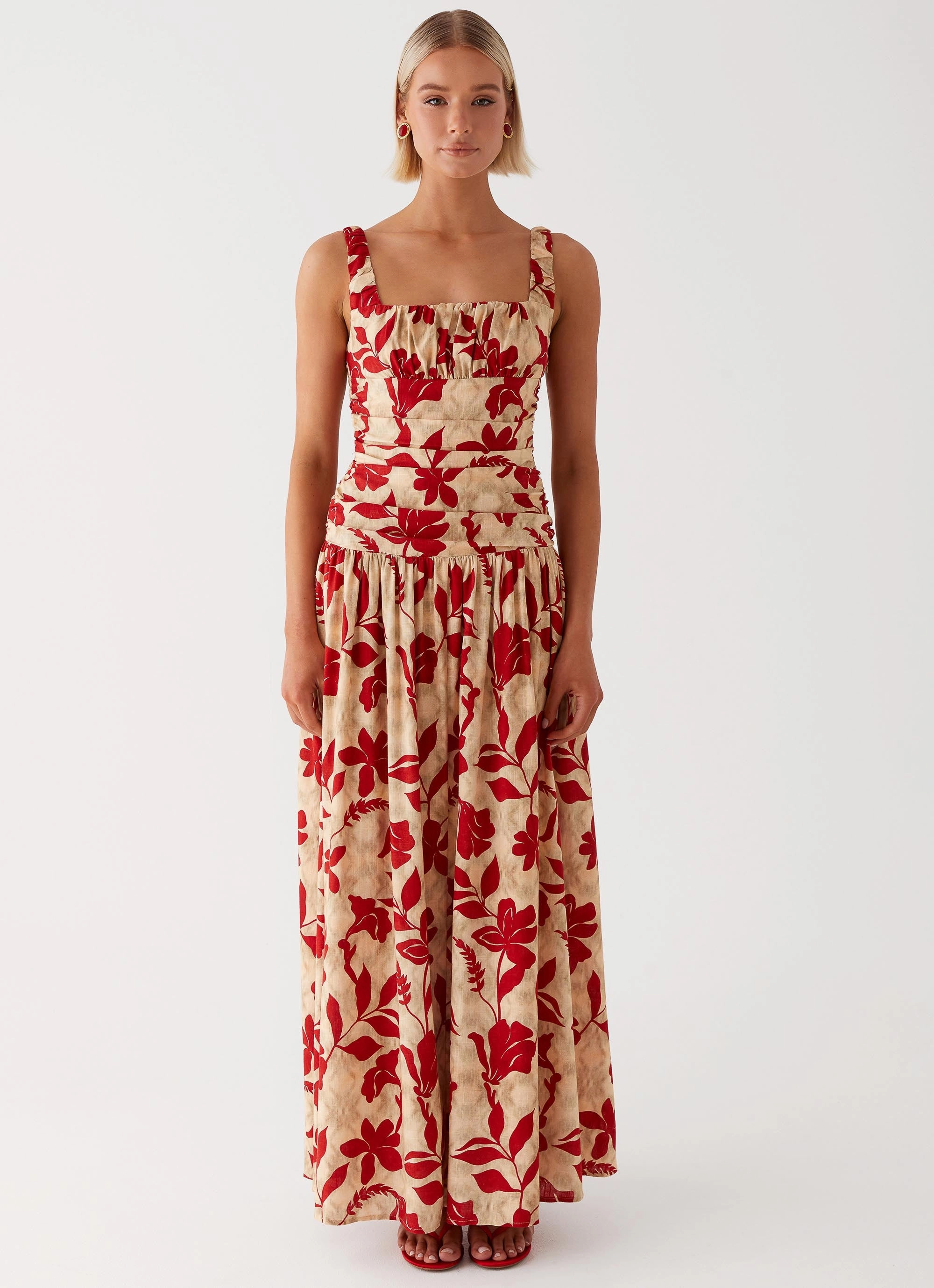 Zinna Linen Maxi Dress - Red Layered-Look