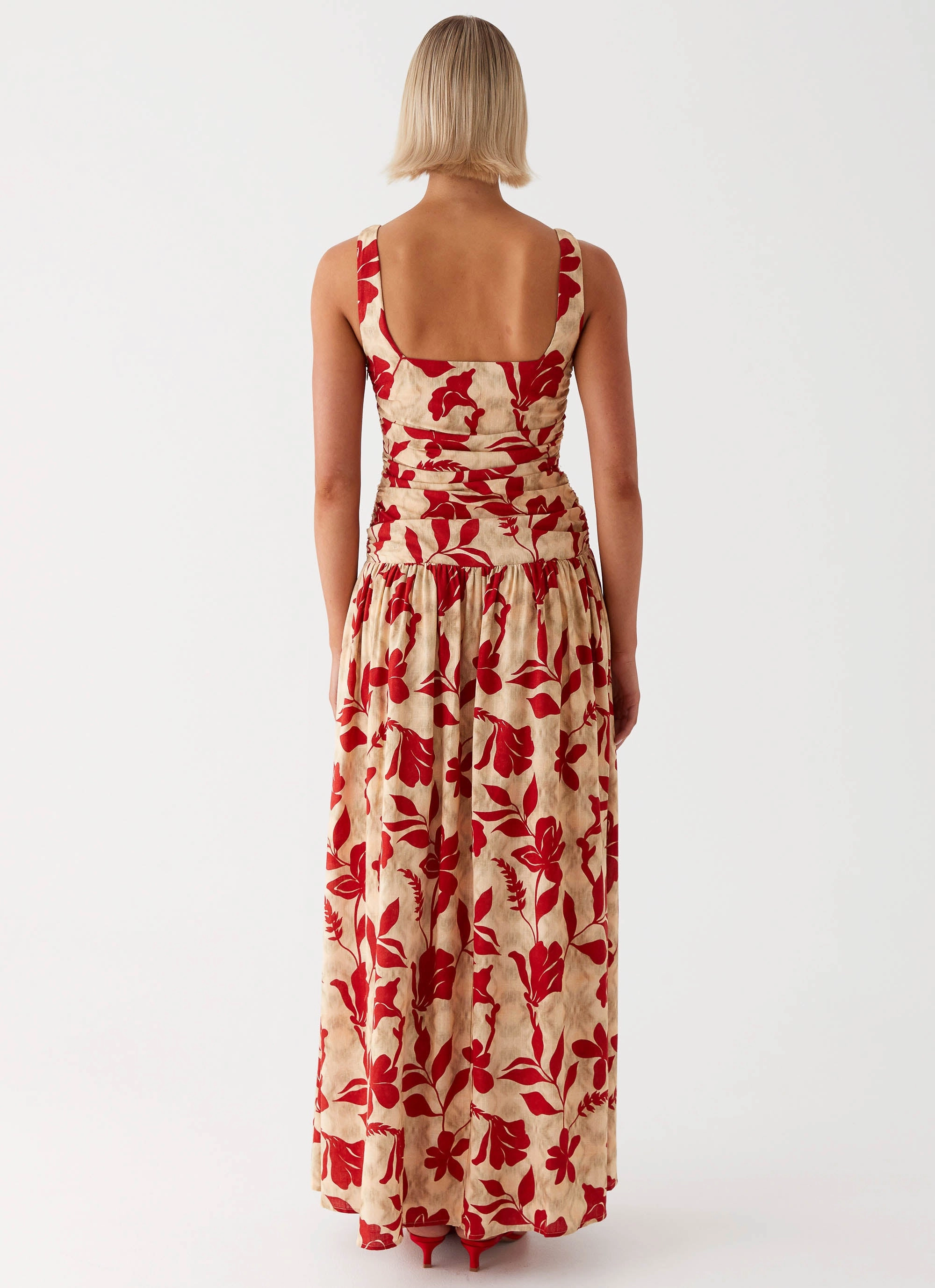 Easy Pretty FoldablePackaging Zinna Linen Maxi Dress - Red
