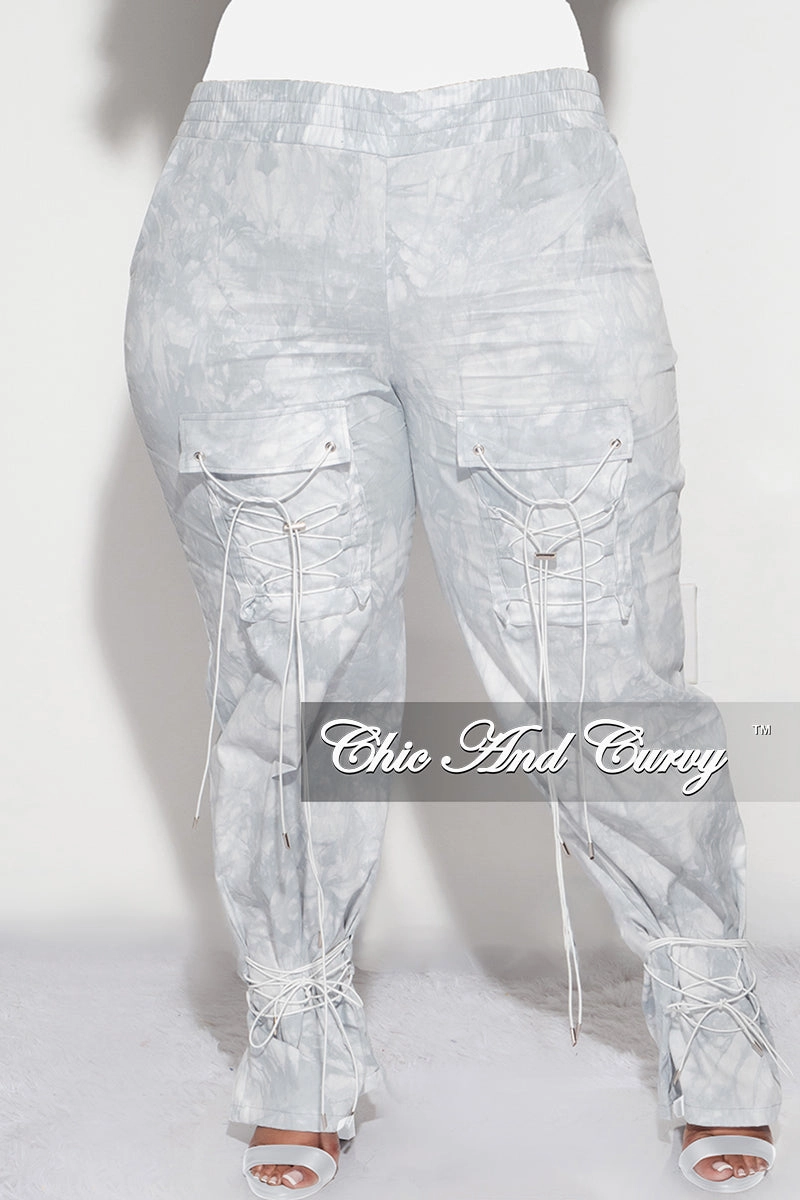 Final Sale Plus Size Cargo Joggers in Light Grey Tie Dye Odor Resistant Treatment Detachable belt