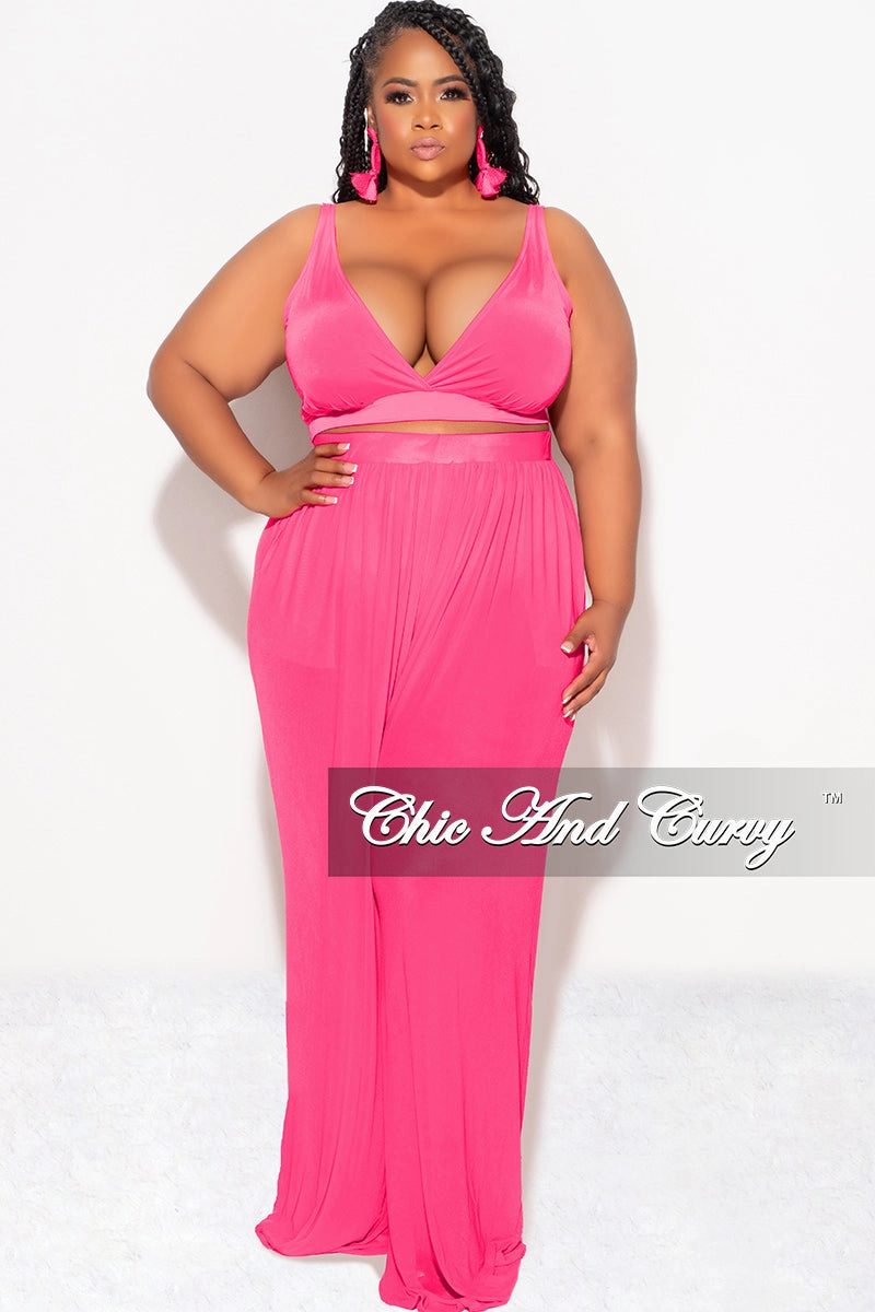 TailoredSilhouette Minimal Waist Final Sale Plus Size Mesh (See Through) 3pc Set Top, Bralette, & Pant with Briefs in Fuchsia
