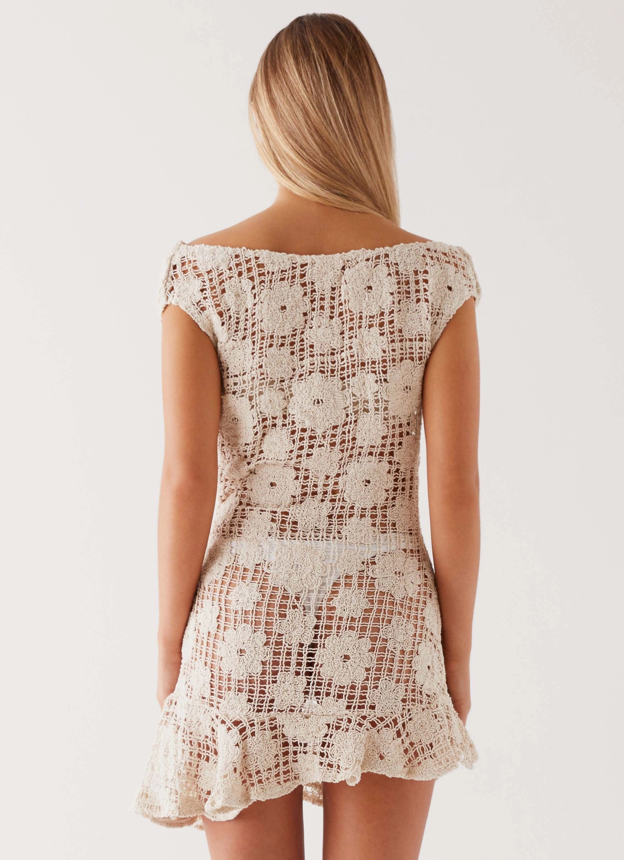 Sunnyside Crochet Mini Dress - Ivory Calm Tone Bright Colors