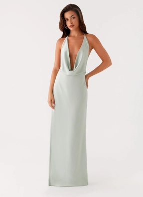 Layered Volume Polished Edge Noemi Maxi Dress - Sage