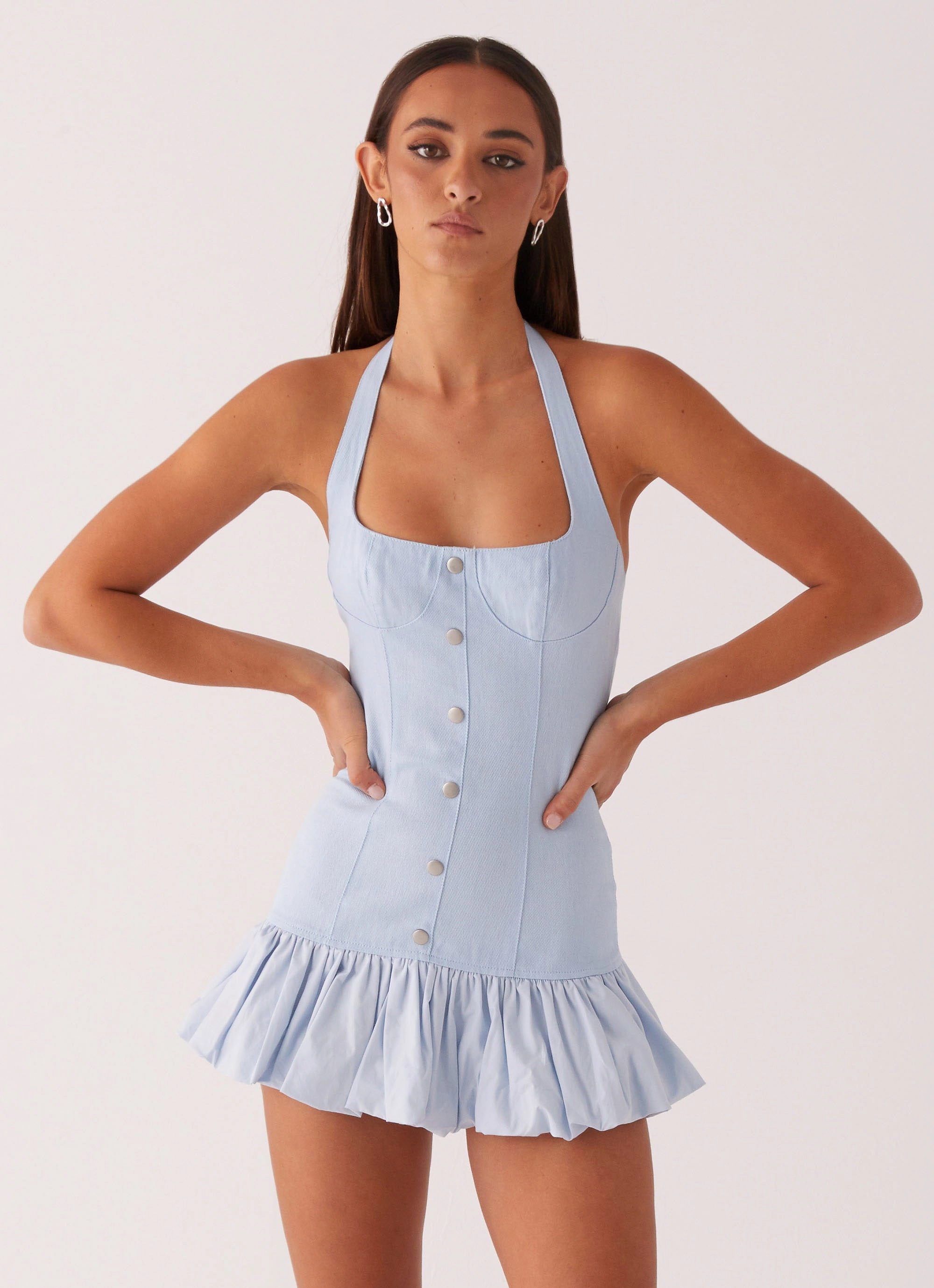 Layer Light Georgina Denim Mini Dress - Light Blue