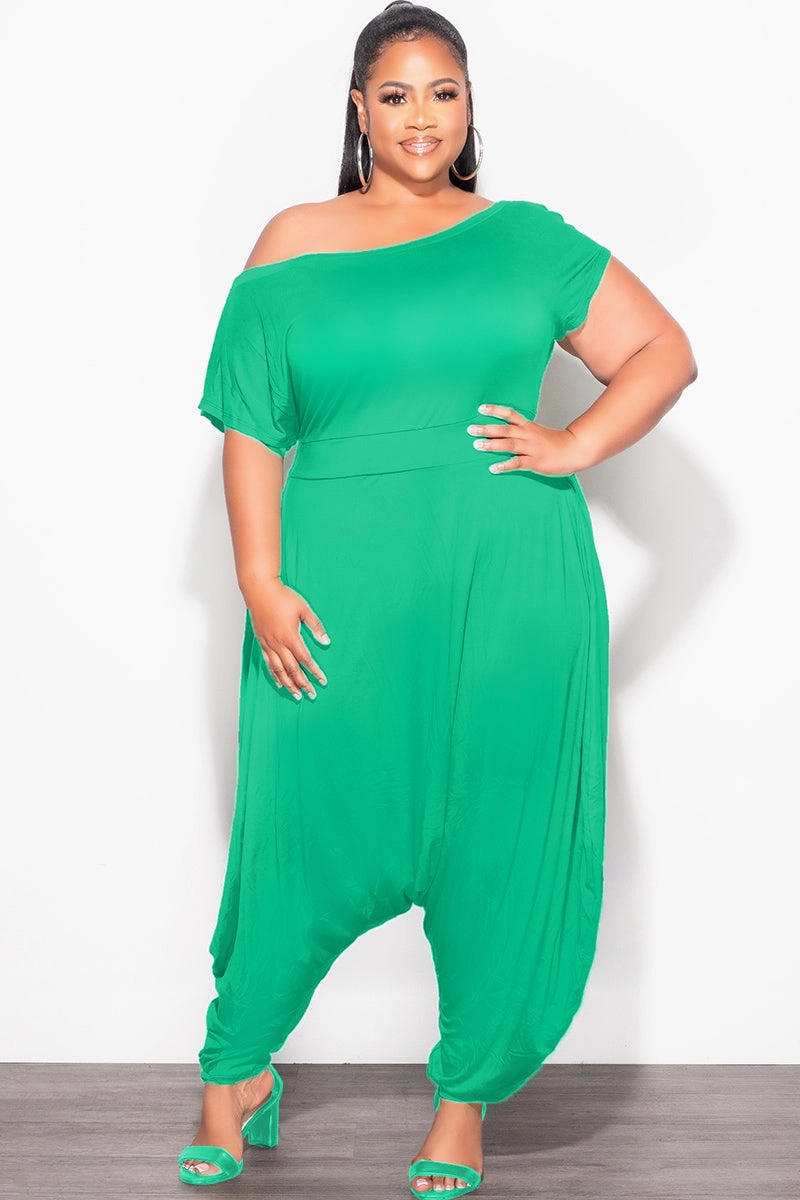 Cool Touch Cooling Fabric Final Sale Plus Size Harem Jumpsuit in Kelly Green
