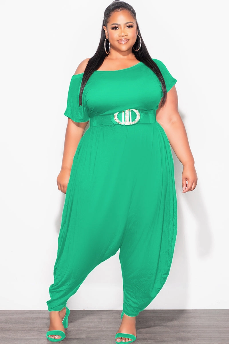 Modern Waist Snug Waist Final Sale Plus Size Harem Jumpsuit in Kelly Green