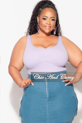 Final Sale Plus Size Sleeveless Ribbed Top in Lilac Warm Layer Button front