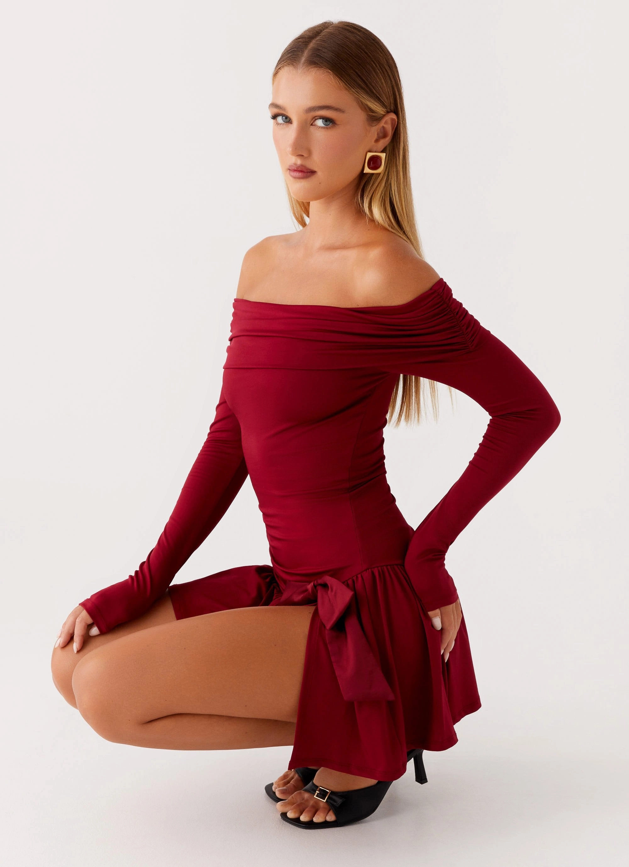 Shiny-Lining Grazia Mini Dress - Red