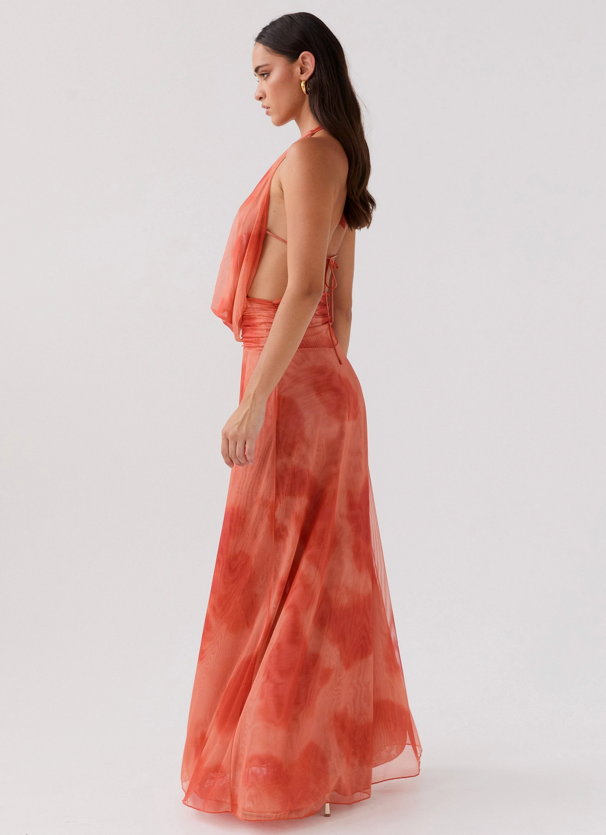 Elysia Chiffon Maxi Dress - Fiery Fusion Cozy Vibe Stud-Detail