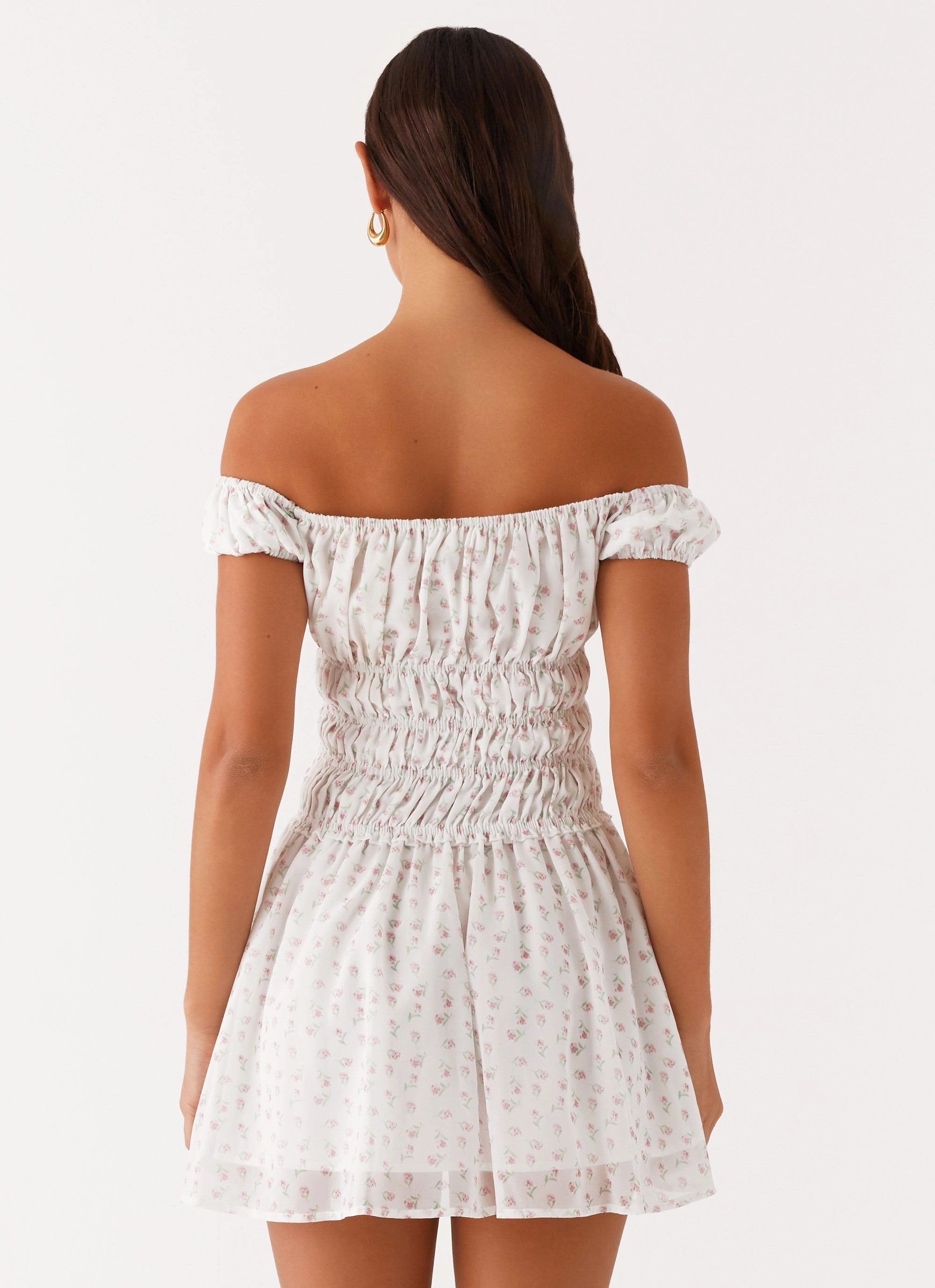Total Bliss Shirred Mini Dress - White Floral hypoallergenic Soft Draping