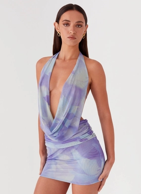 Simple Chic Elysia Mesh Mini Dress - Purple Rain