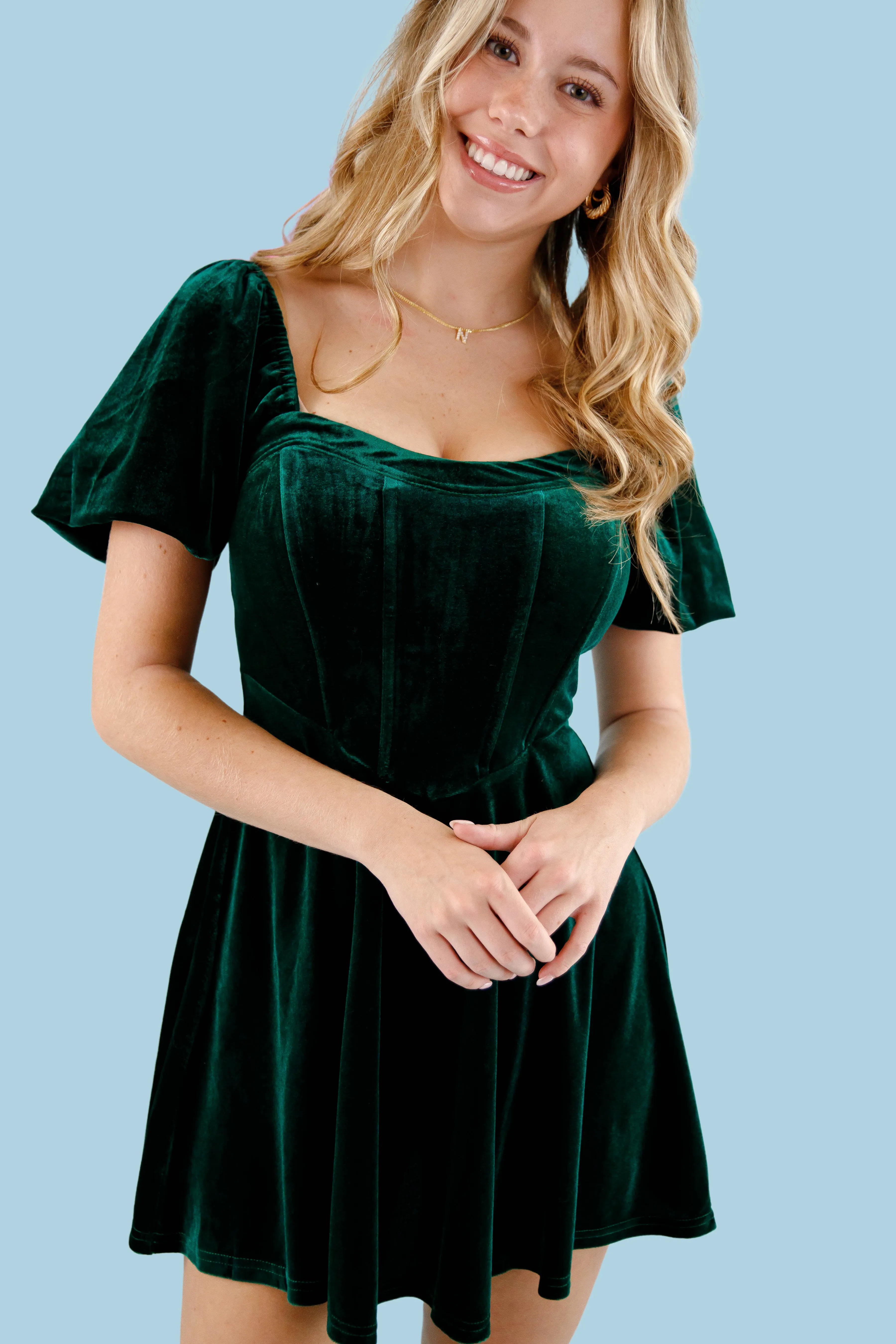 What A Surprise Velvet Mini Dress solo wear