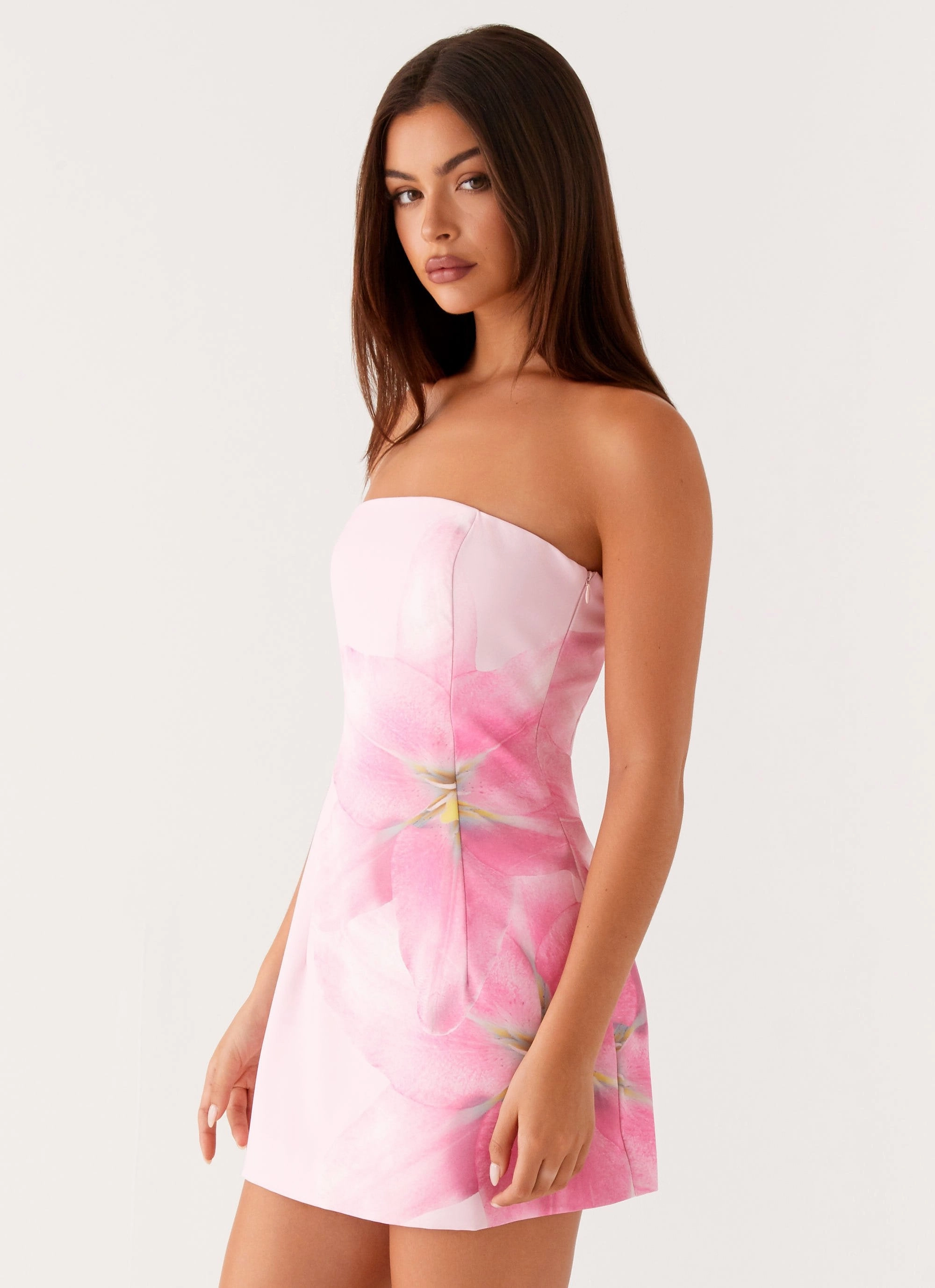 Sugar Rush Strapless Mini Dress - Pink Perfectly Fitted Mixed Fabric