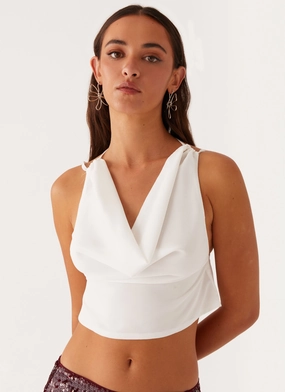 Suki Halter Top - White Comfortable Collar