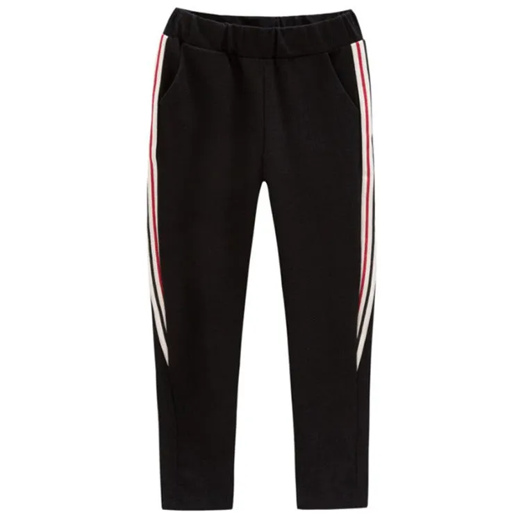 Summer Ankle-Length Women Striped Sporty Thin Slim-Fit Black Casual Student Pants