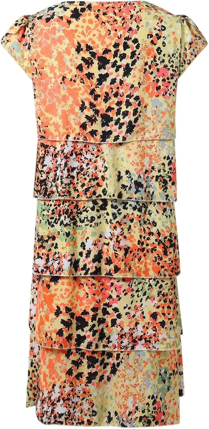Summer Beach Dresses for Women Floral Chiffon Tiered Skirt Sundresses Cap Sleeve Mini Dress Casual Vacation Outfits 2025