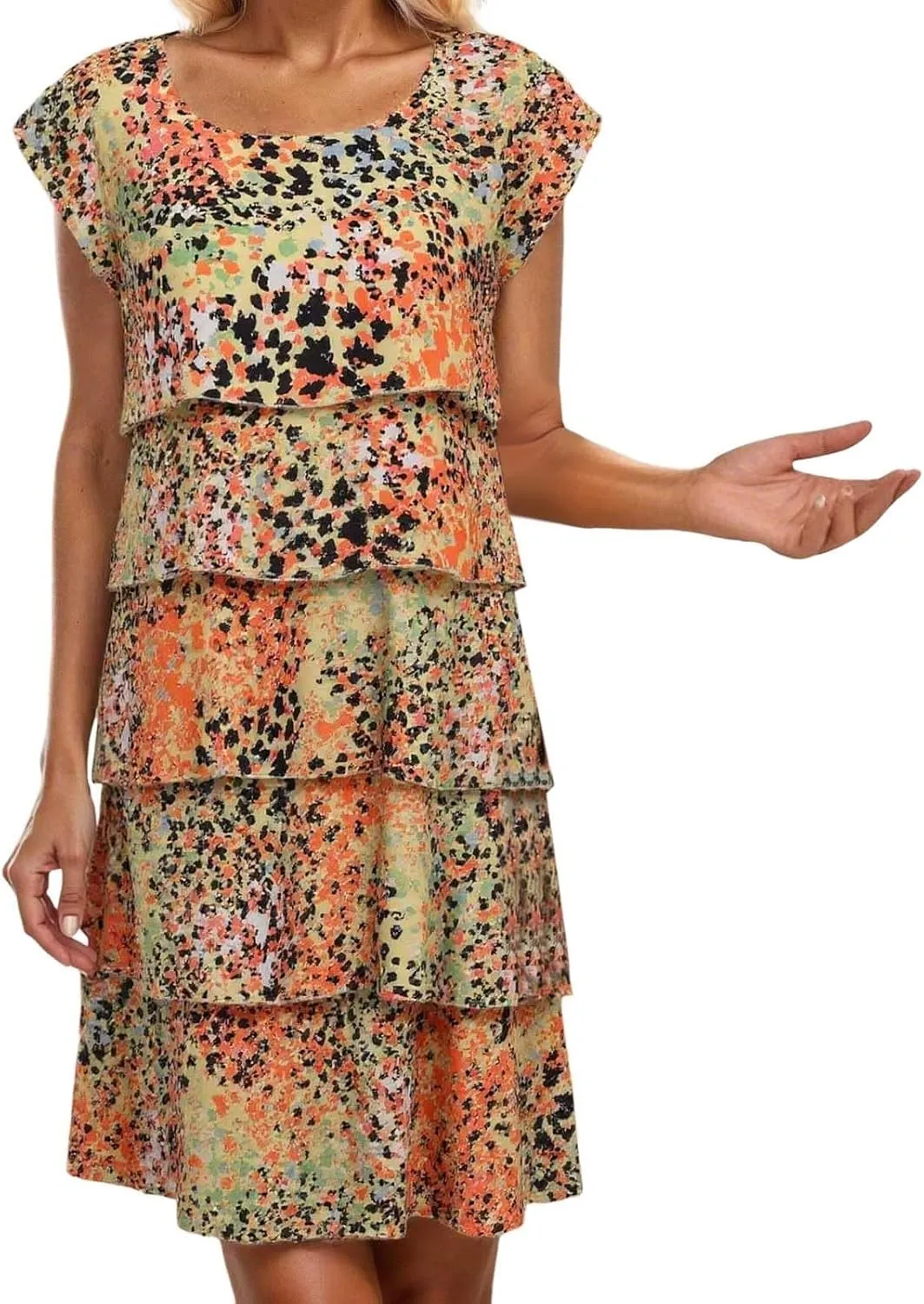 Summer Beach Dresses for Women Floral Chiffon Tiered Skirt Sundresses Cap Sleeve Mini Dress Casual Vacation Outfits 2025