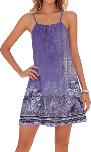 Summer Dress for Women Adjustable Spaghetti Straps Beach Cover Up Dress Sleeveless Mini Sundress with Ruffle Hem