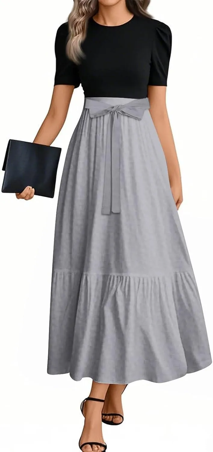 Summer Dresses for Women 2025 Elegant Classy Short Sleeve Wedding Guest Dress Work Wrap Empire Waist A Line Sundress