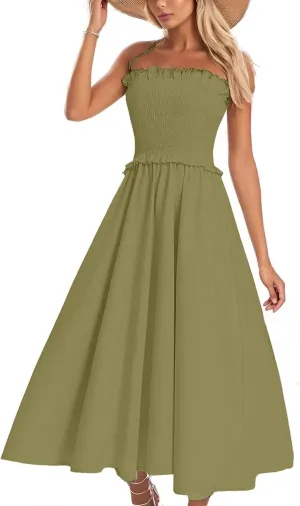 Summer Dresses for Women 2025 Wedding Guest Spaghetti Strap Maxi Dress Backless Smocked A Line Beach Sundresses