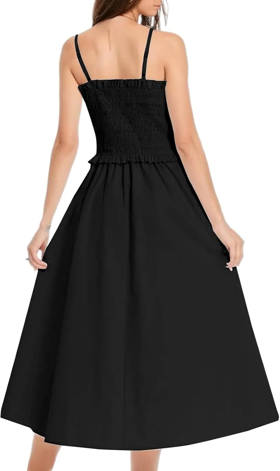 Summer Dresses for Women 2025 Wedding Guest Spaghetti Strap Maxi Dress Backless Smocked A Line Beach Sundresses