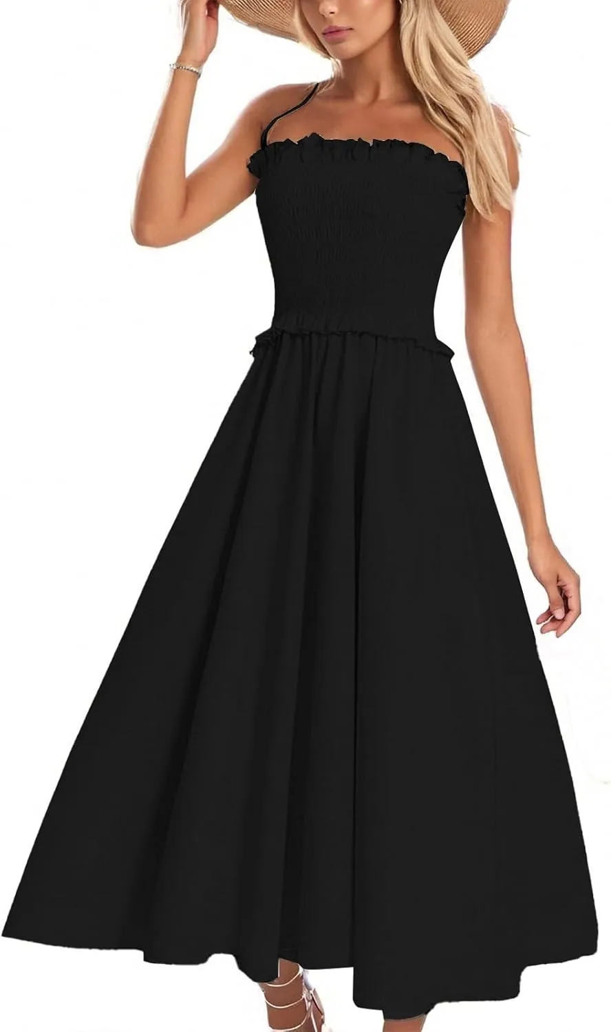 Summer Dresses for Women 2025 Wedding Guest Spaghetti Strap Maxi Dress Backless Smocked A Line Beach Sundresses