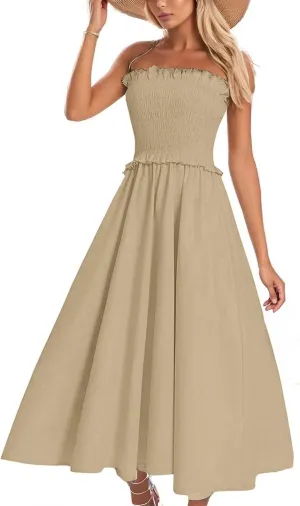 Summer Dresses for Women 2025 Wedding Guest Spaghetti Strap Maxi Dress Backless Smocked A Line Beach Sundresses