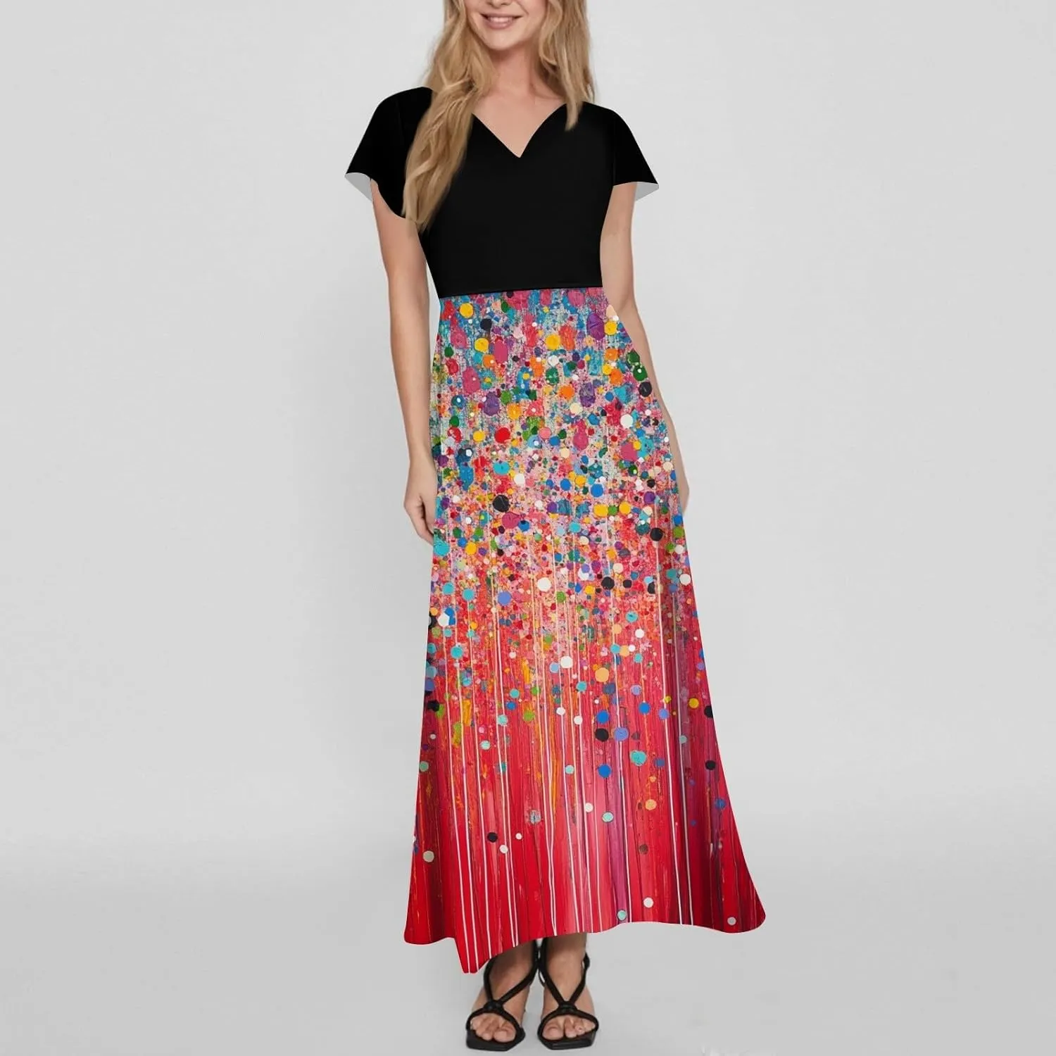 Summer Dresses for Women 2025,Wedding Guest Flowy Women's Casual Dresses Semi Formal Floral Maxi Dress Short Sleeve