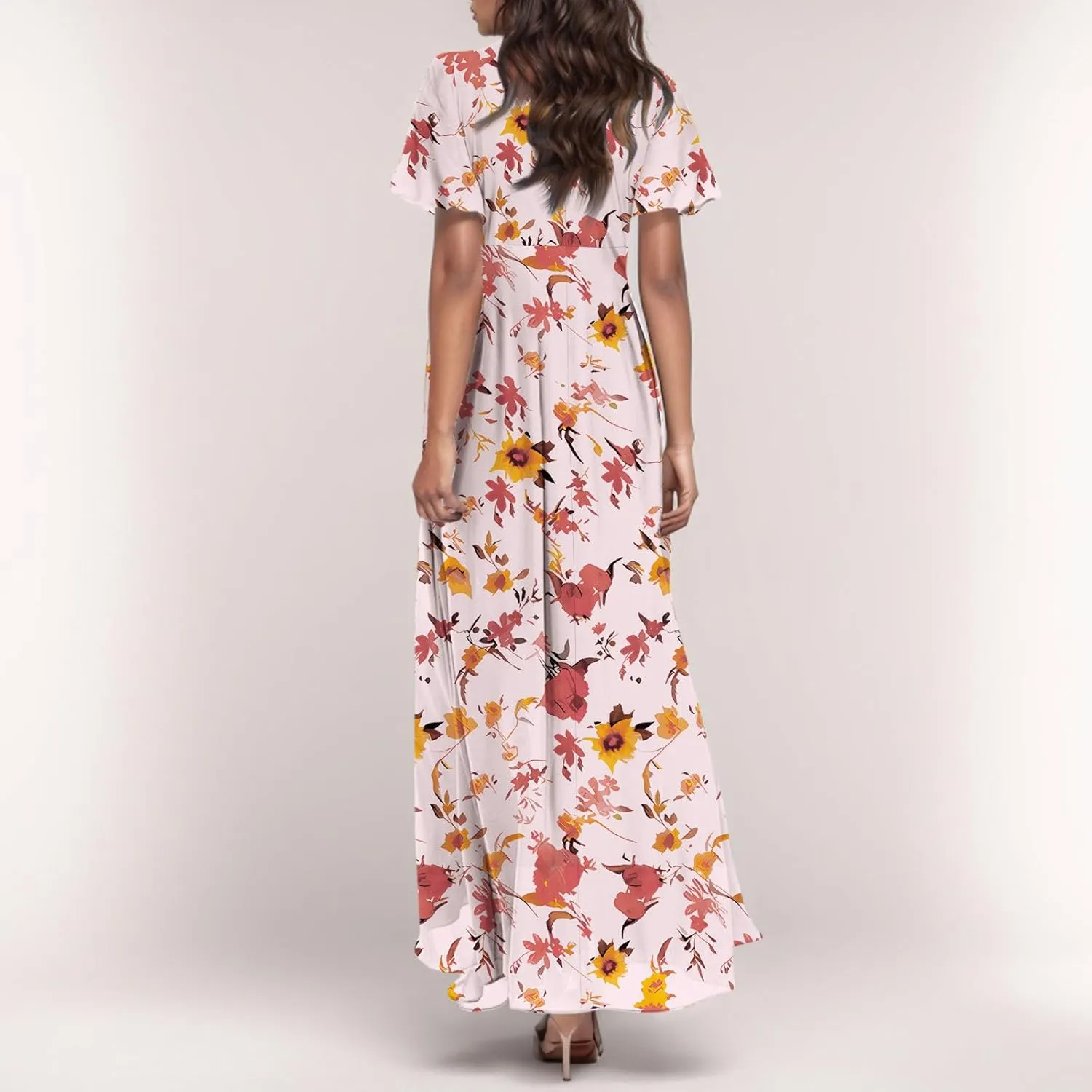 Summer Dresses for Women 2025,Wedding Guest Flowy Women's Casual Dresses Semi Formal Floral Maxi Dress Short Sleeve