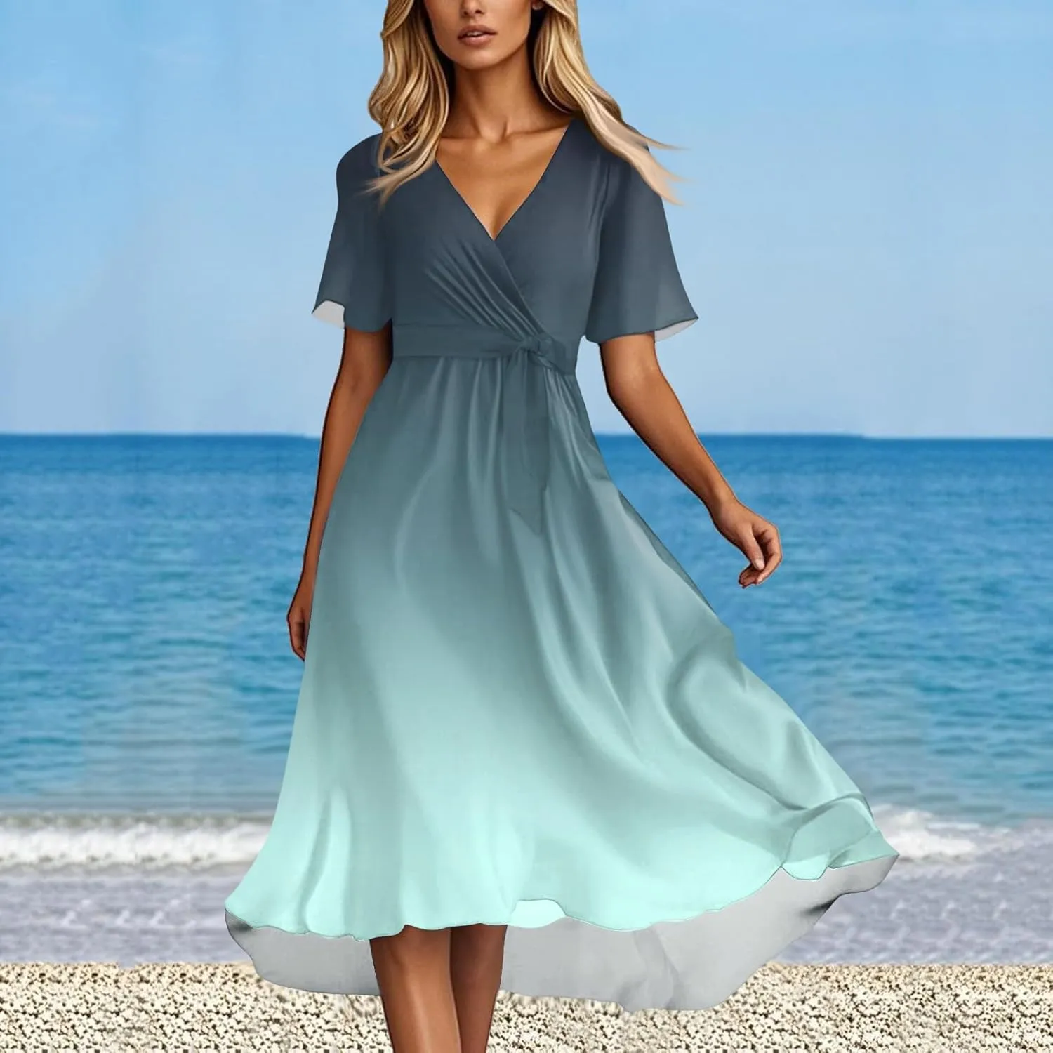 Summer Dresses for Women Boho Floral Printed Dresses 2025 Elegant V Neck Belted Wedding Prom Cocktail Midi Dress