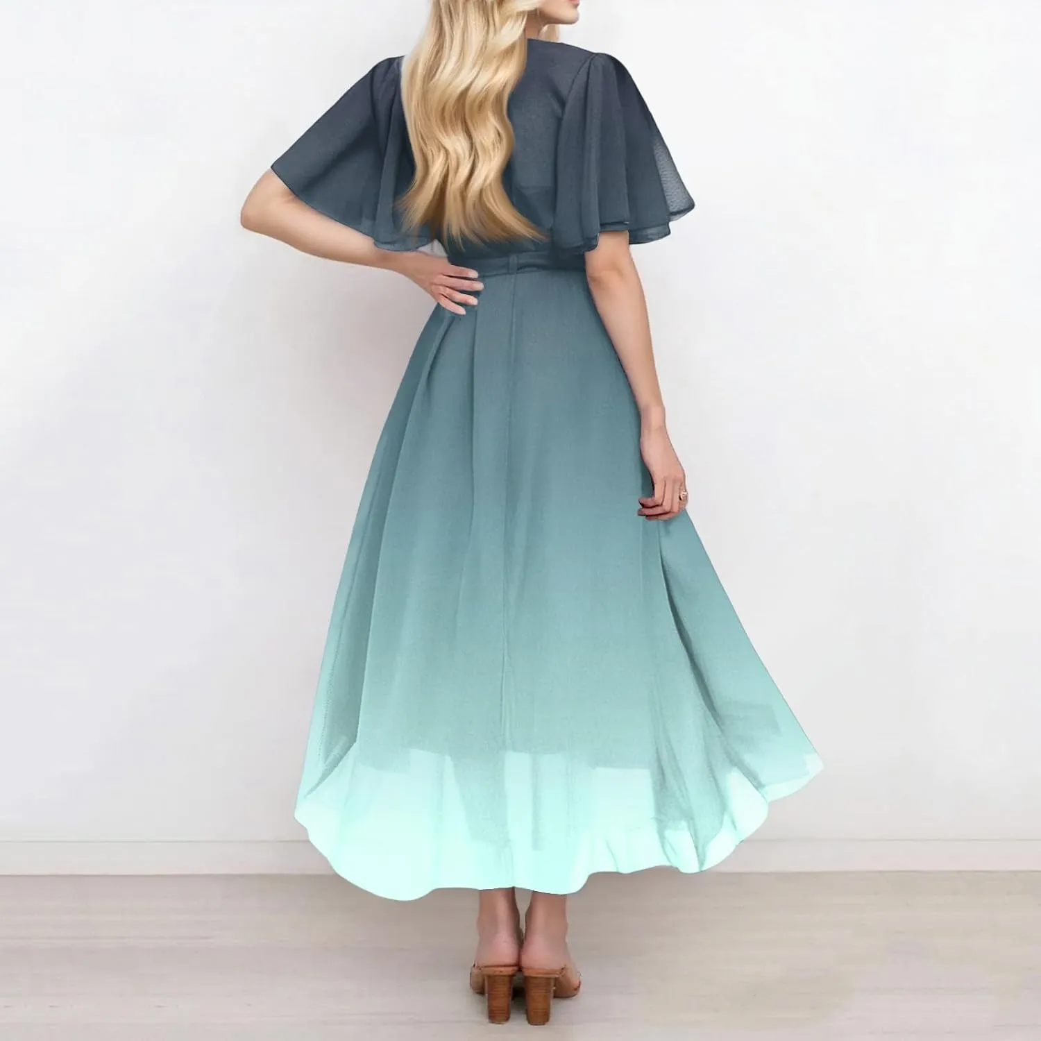 Summer Dresses for Women Boho Floral Printed Dresses 2025 Elegant V Neck Belted Wedding Prom Cocktail Midi Dress
