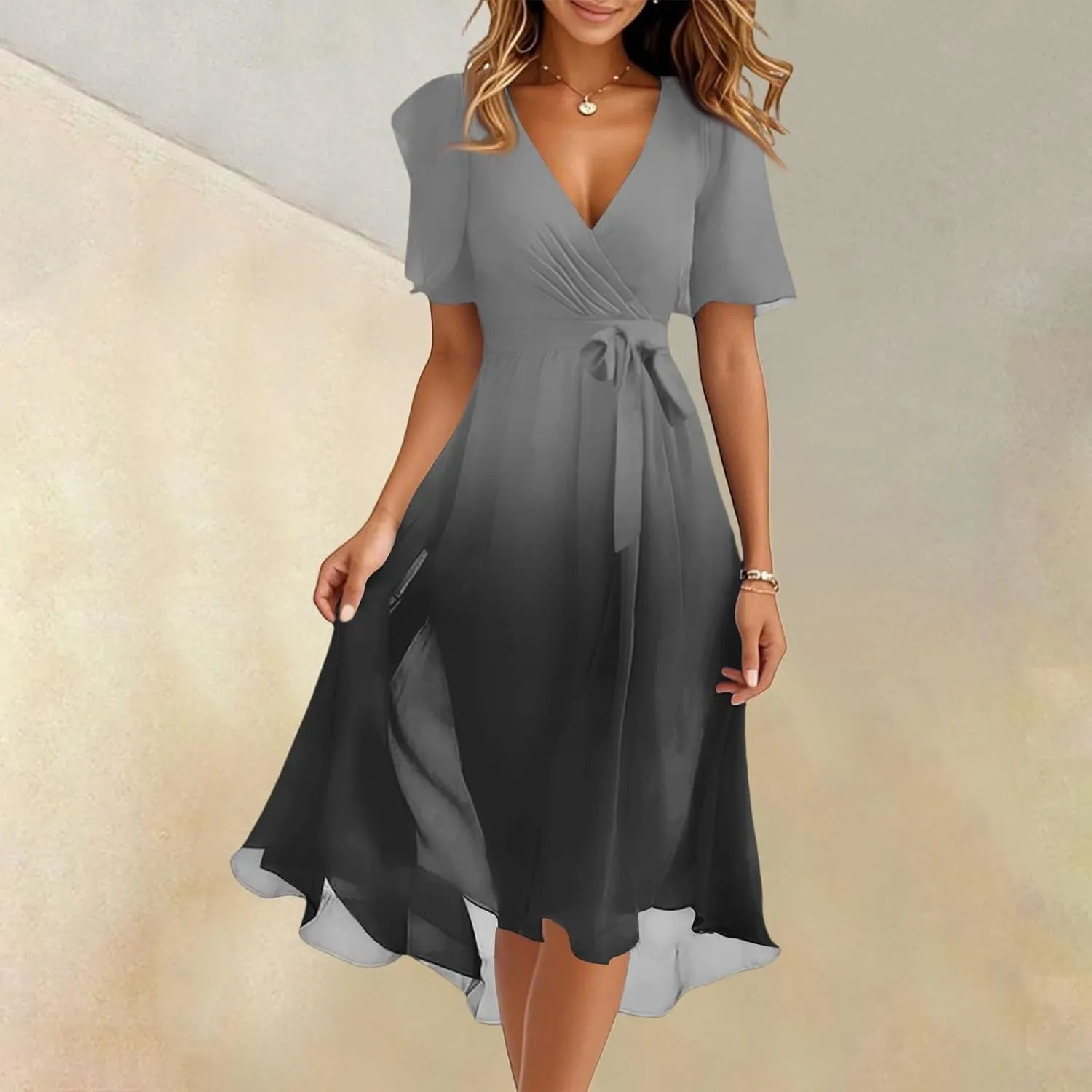 Summer Dresses for Women Boho Floral Printed Dresses 2025 Elegant V Neck Belted Wedding Prom Cocktail Midi Dress