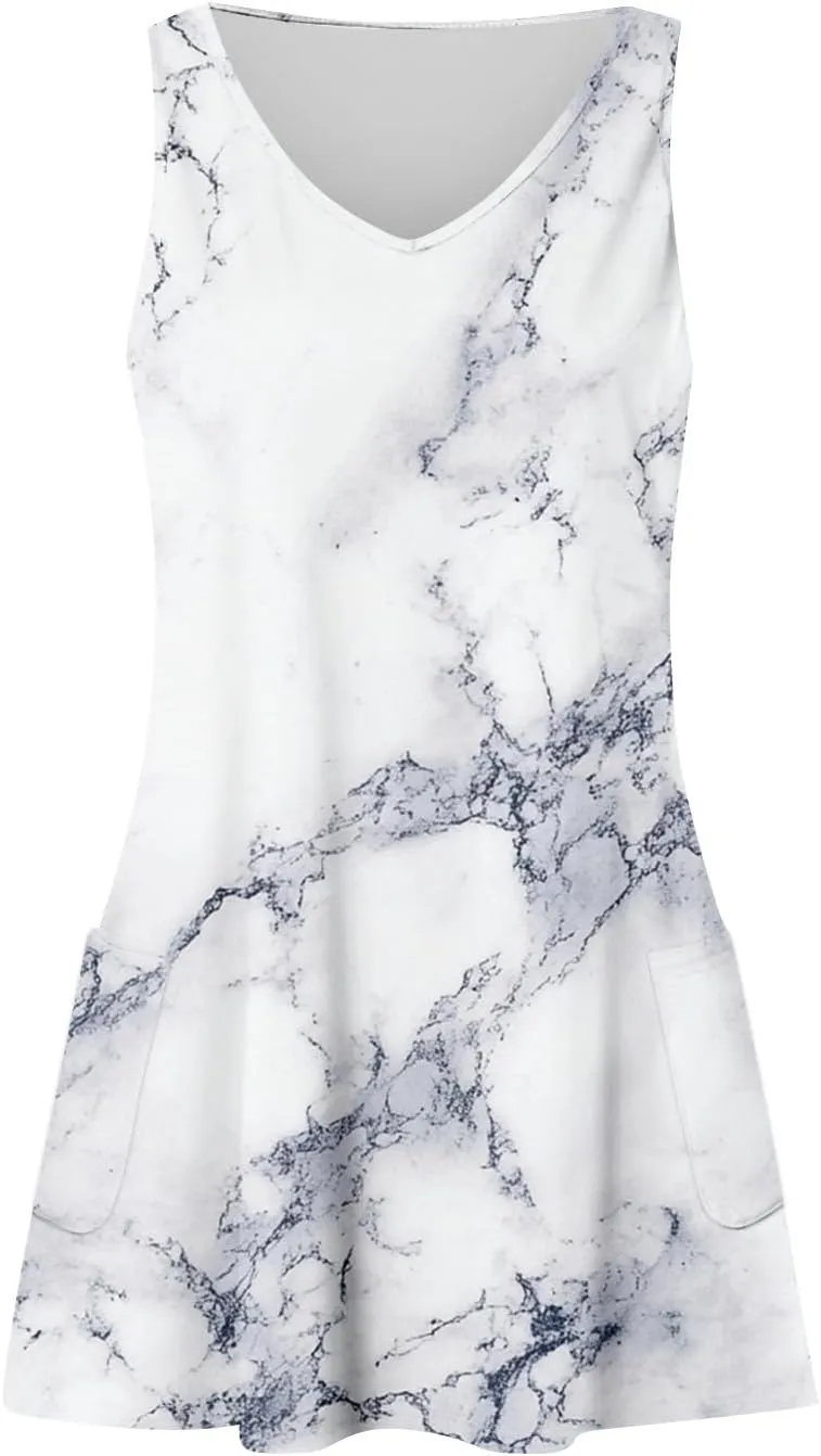 Summer Dresses for Women Sleeveless V Neck Swimsuit Coverup 2025 Casual Dress with Pocket Printed Vacation Sundress