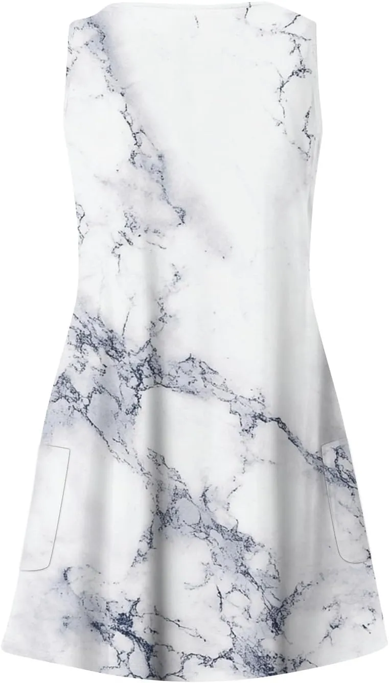 Summer Dresses for Women Sleeveless V Neck Swimsuit Coverup 2025 Casual Dress with Pocket Printed Vacation Sundress