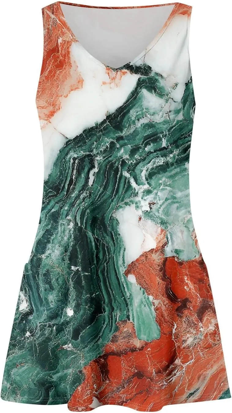 Summer Dresses for Women Sleeveless V Neck Swimsuit Coverup 2025 Casual Dress with Pocket Printed Vacation Sundress