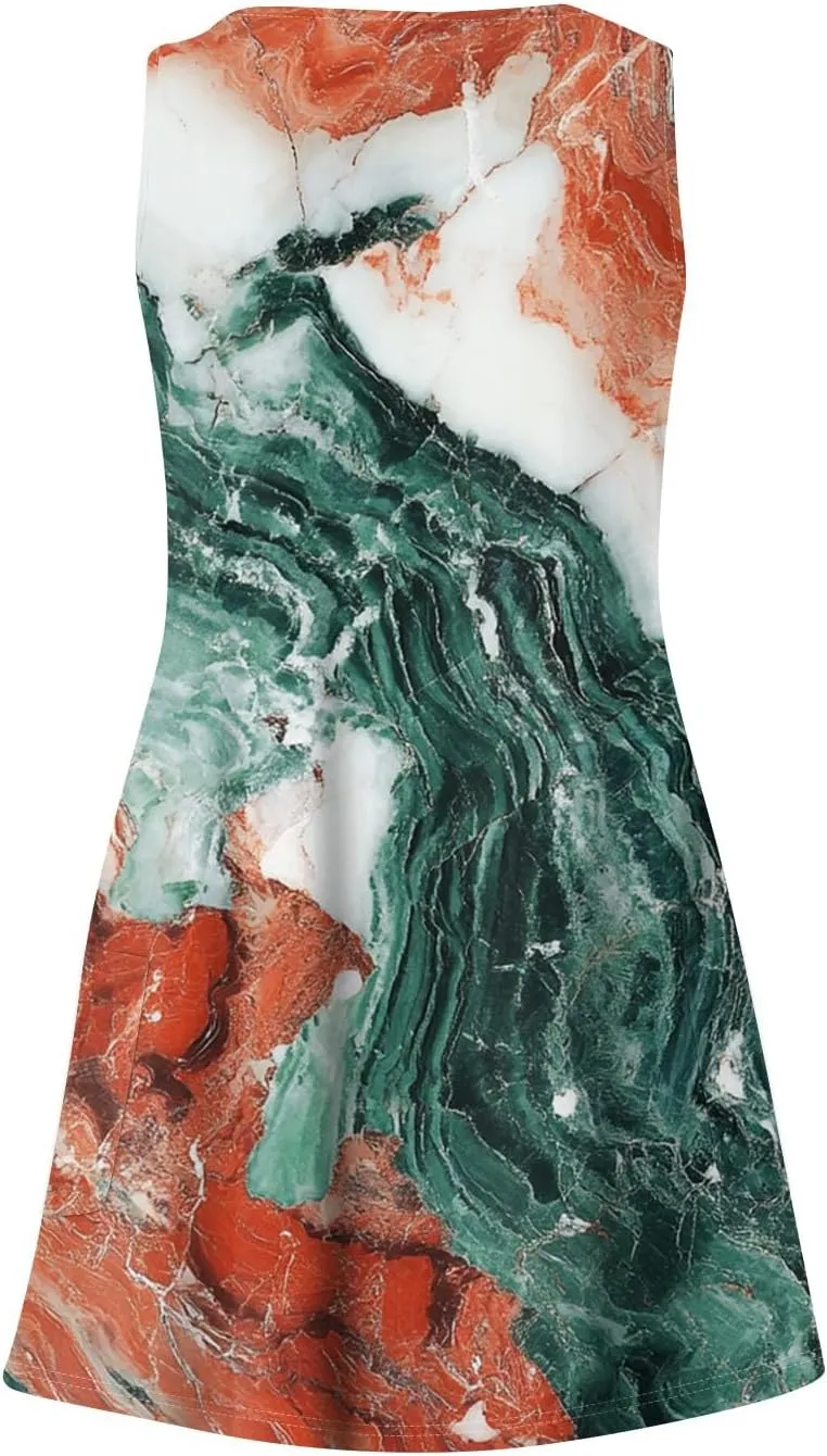 Summer Dresses for Women Sleeveless V Neck Swimsuit Coverup 2025 Casual Dress with Pocket Printed Vacation Sundress