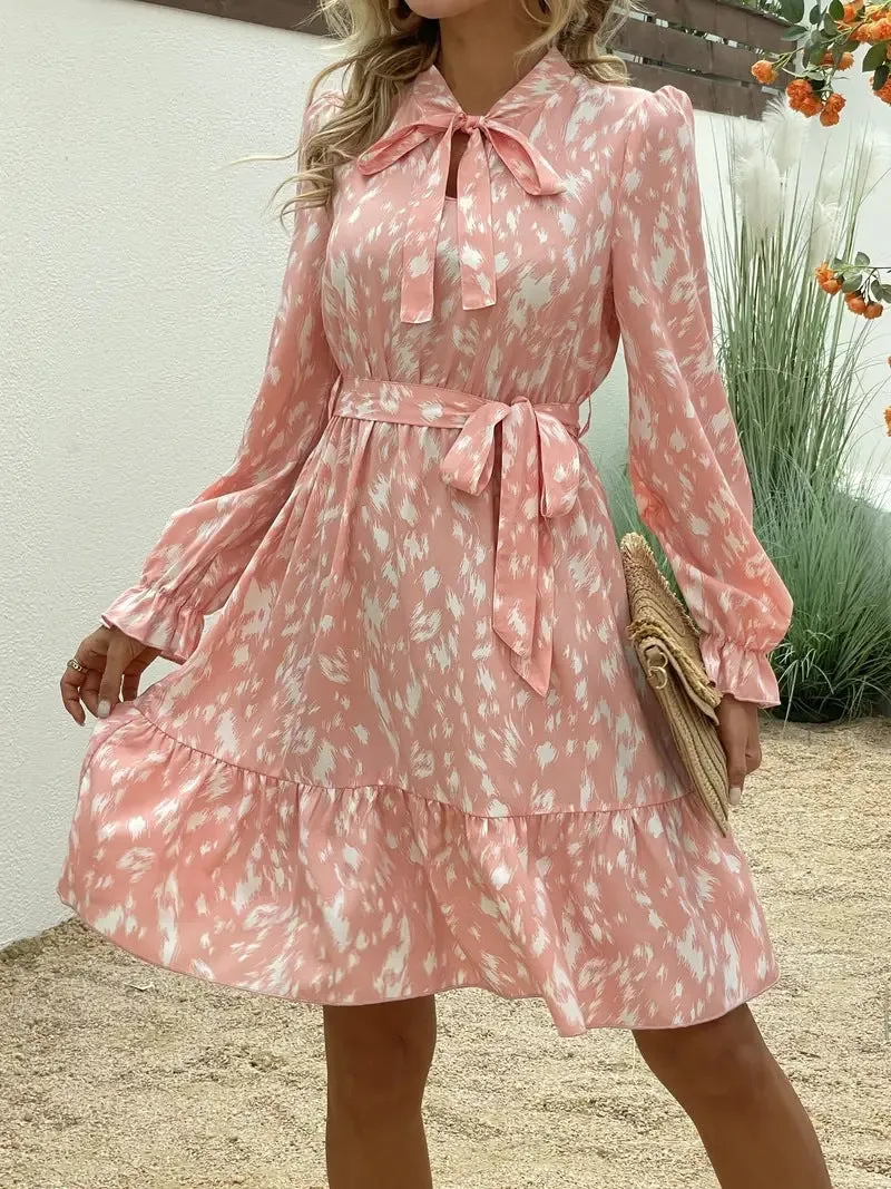 Summer Fashion Printed Long Sleeved Waist Slimming Dress