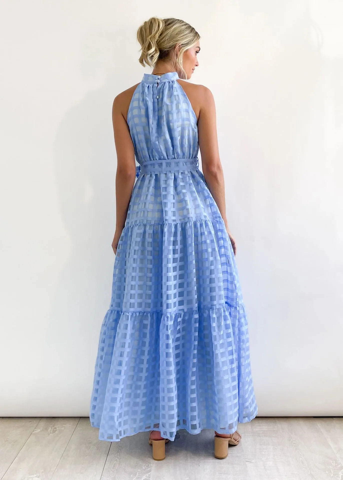 Summer New Solid Color Casual French Long Dress Sleeveless Waist Tie Up Large Swing French Dress