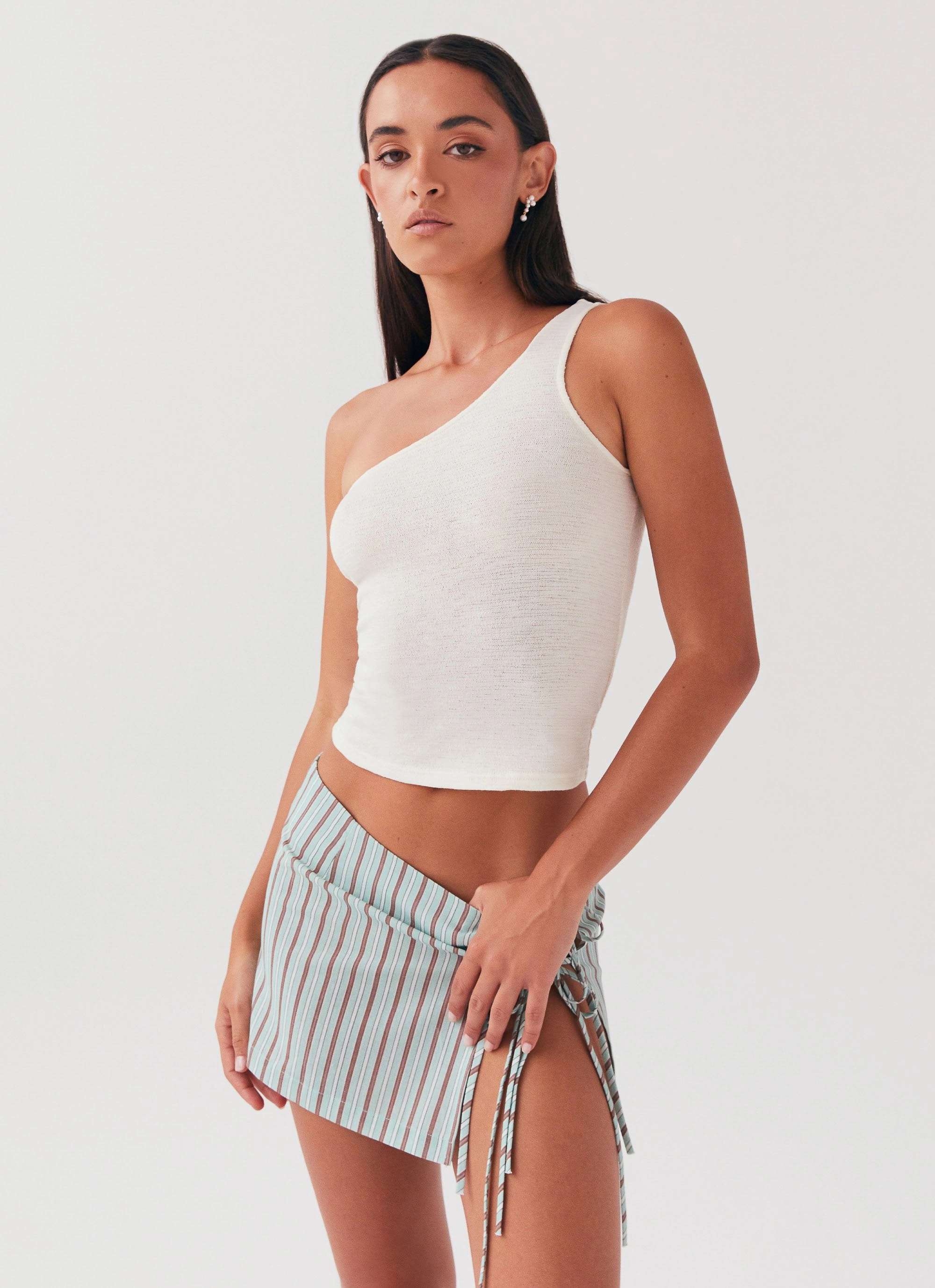 Summer Retreat Mini Skirt - Coastal Stripe Roll up sleeves