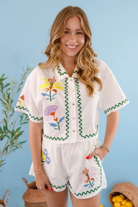 Two Tone Texture Effect Summer Revival Button Down Top