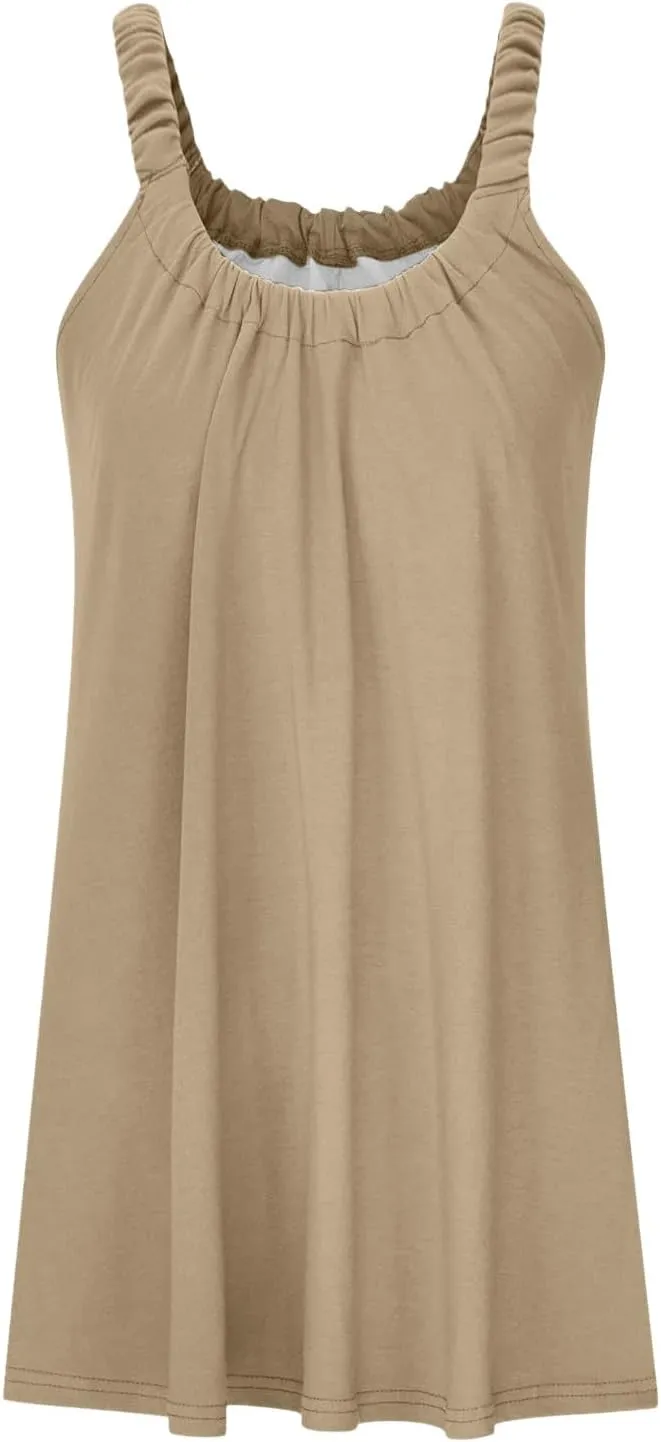 Sun Dresses for Women 2025 Summer Vacation Pleated Dress Trendy Spring Beach Coverups Sleeveless Tank Tshirt Sundress