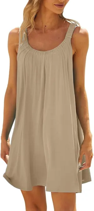 Sun Dresses for Women 2025 Summer Vacation Pleated Dress Trendy Spring Beach Coverups Sleeveless Tank Tshirt Sundress