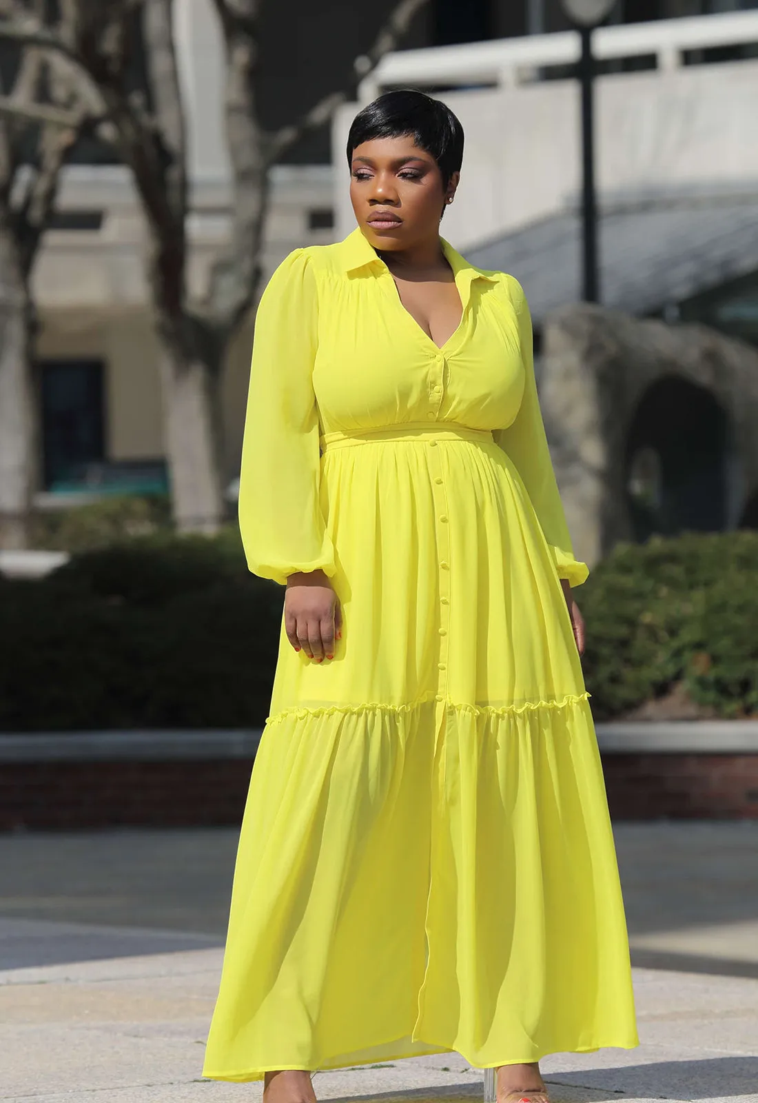 Sun Goddess | Long Sleeve Chiffon Maxi Dress
