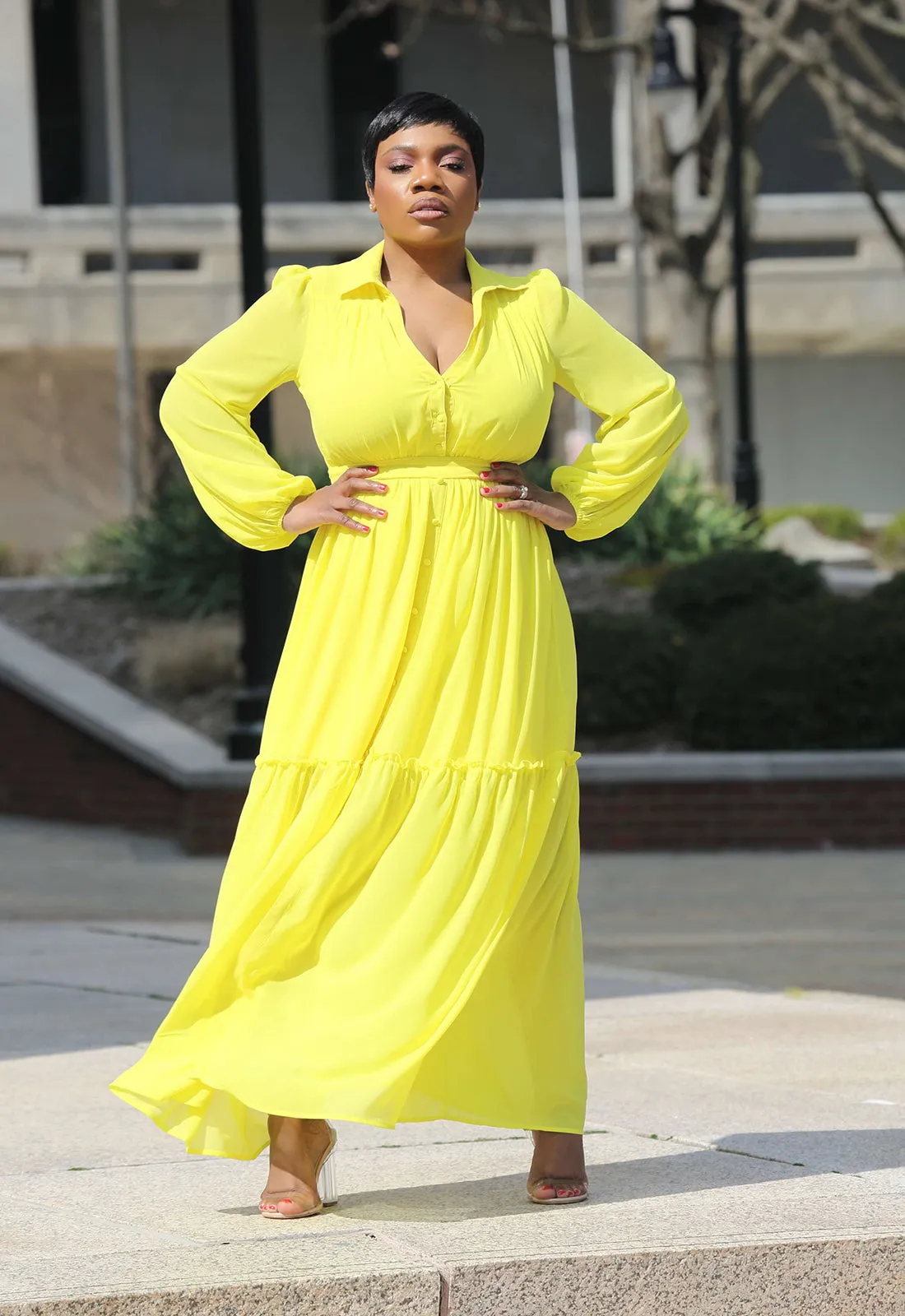 Sun Goddess | Long Sleeve Chiffon Maxi Dress