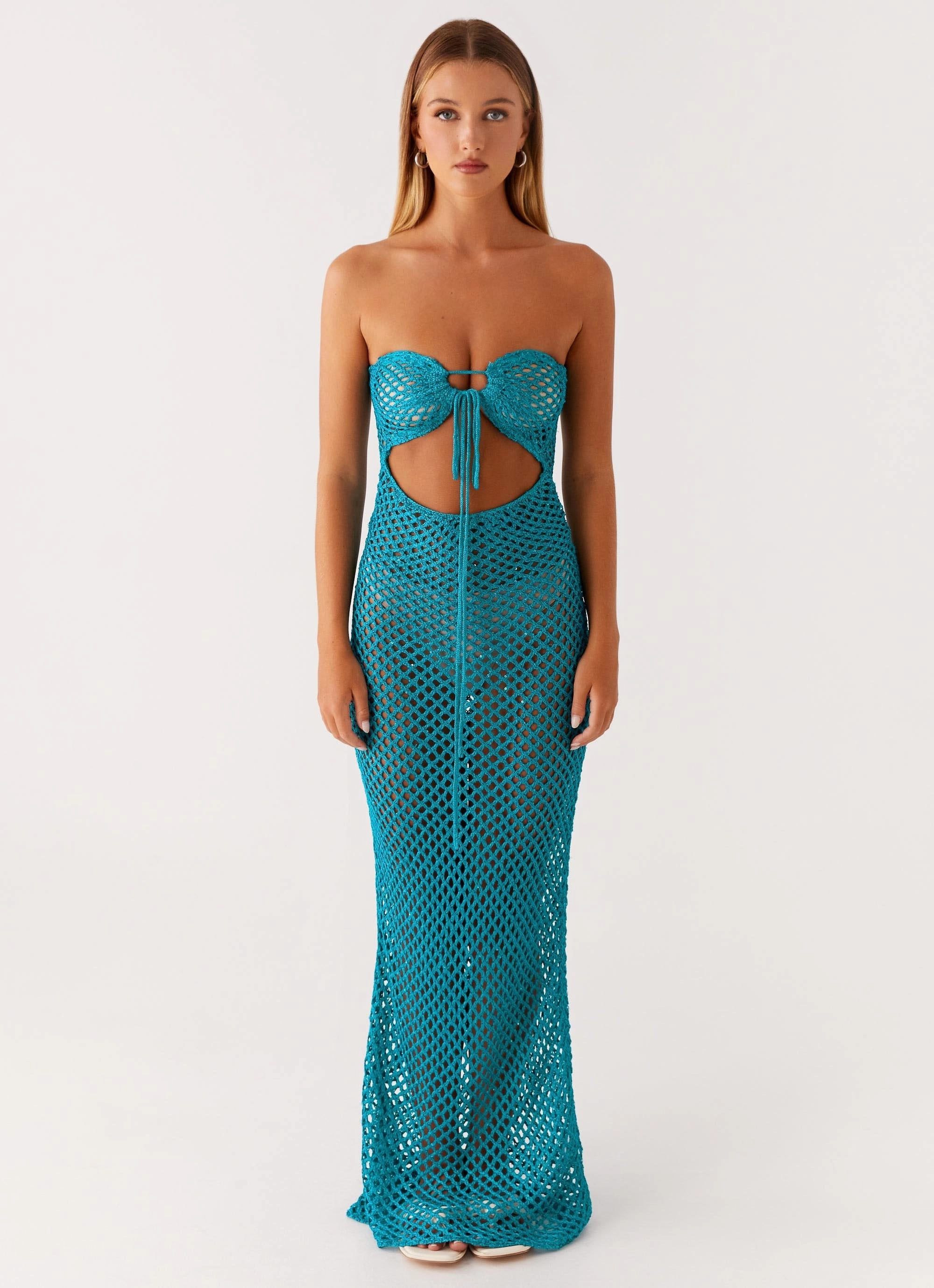 Sun Kissed Crochet Maxi Dress - Blue Light And Airy Fashionable Layers